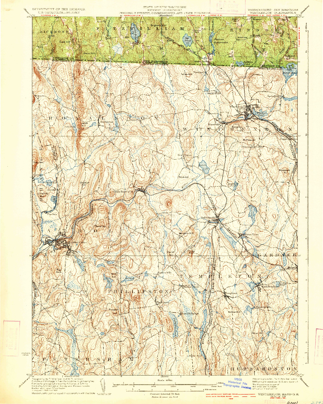 USGS 1:62500-SCALE QUADRANGLE FOR WINCHENDON, MA 1935
