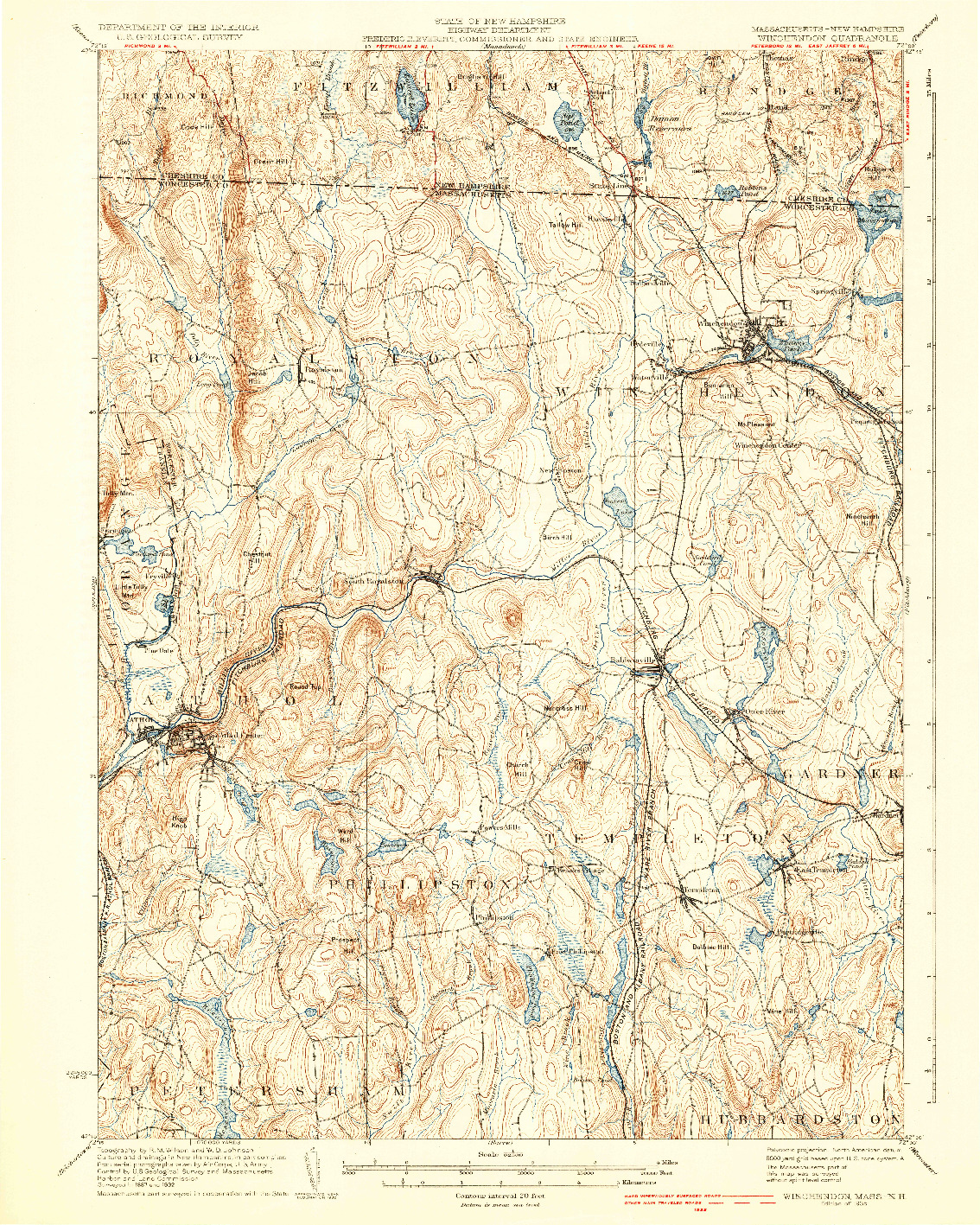 USGS 1:62500-SCALE QUADRANGLE FOR WINCHENDON, MA 1935