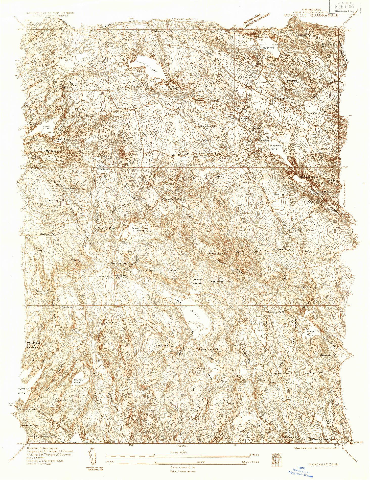 USGS 1:24000-SCALE QUADRANGLE FOR MONTVILLE, CT 1935