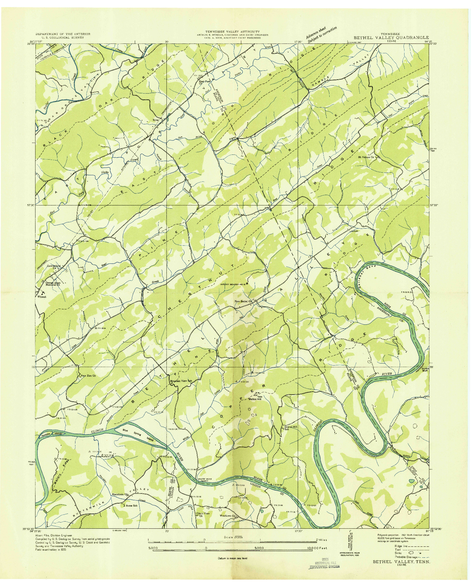 USGS 1:24000-SCALE QUADRANGLE FOR BETHEL VALLEY, TN 1935