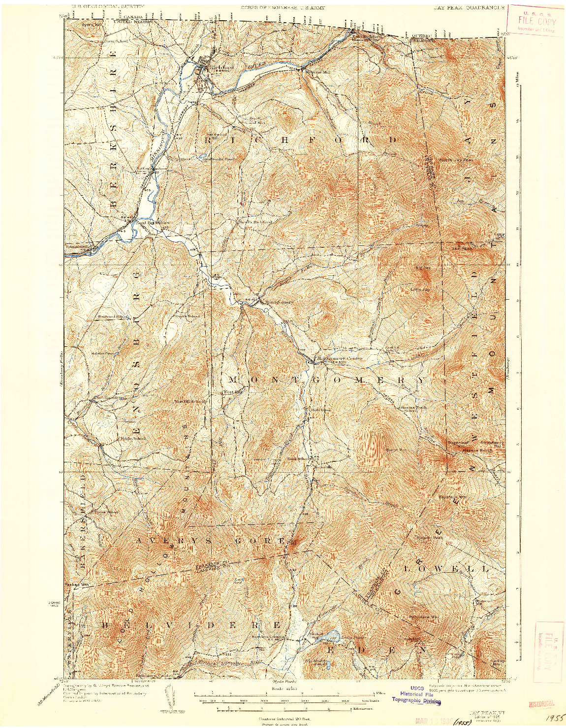 USGS 1:62500-SCALE QUADRANGLE FOR JAY PEAK, VT 1925