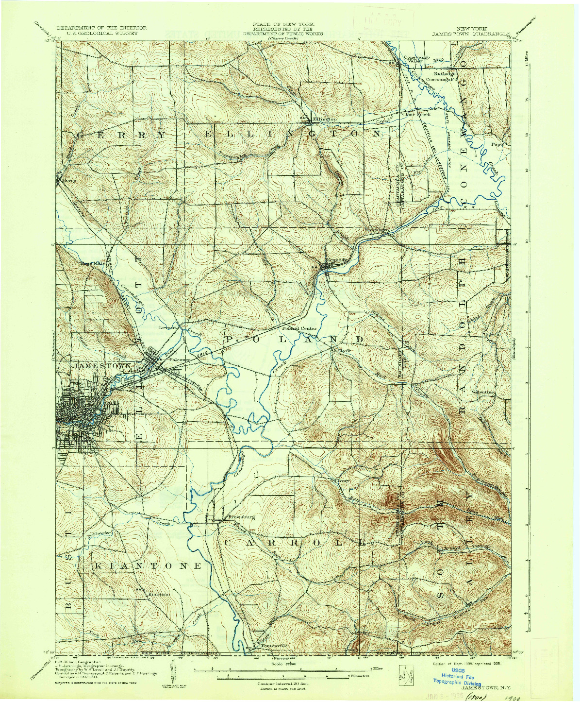 USGS 1:62500-SCALE QUADRANGLE FOR JAMESTOWN, NY 1905