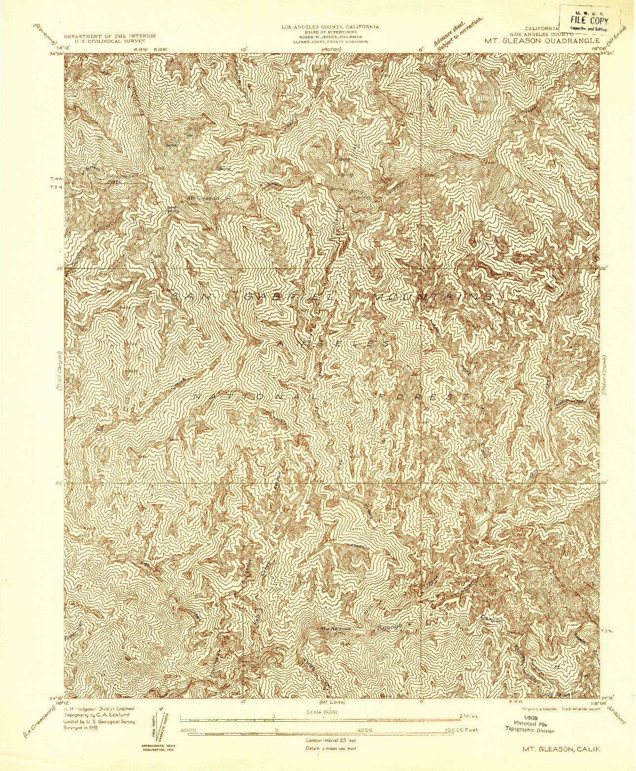 USGS 1:24000-SCALE QUADRANGLE FOR MT. GLEASON, CA 1935