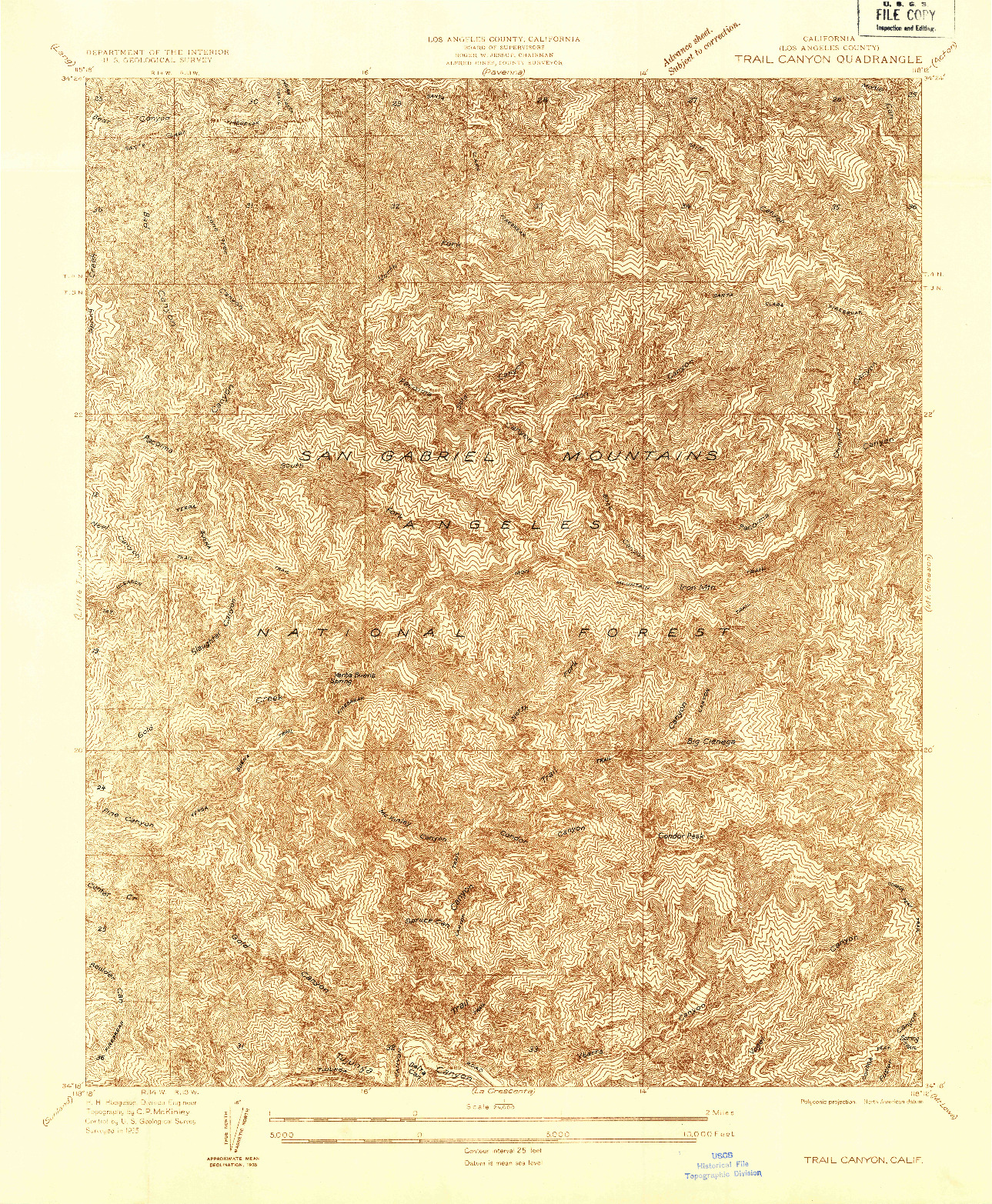 USGS 1:24000-SCALE QUADRANGLE FOR TRAIL CANYON, CA 1935