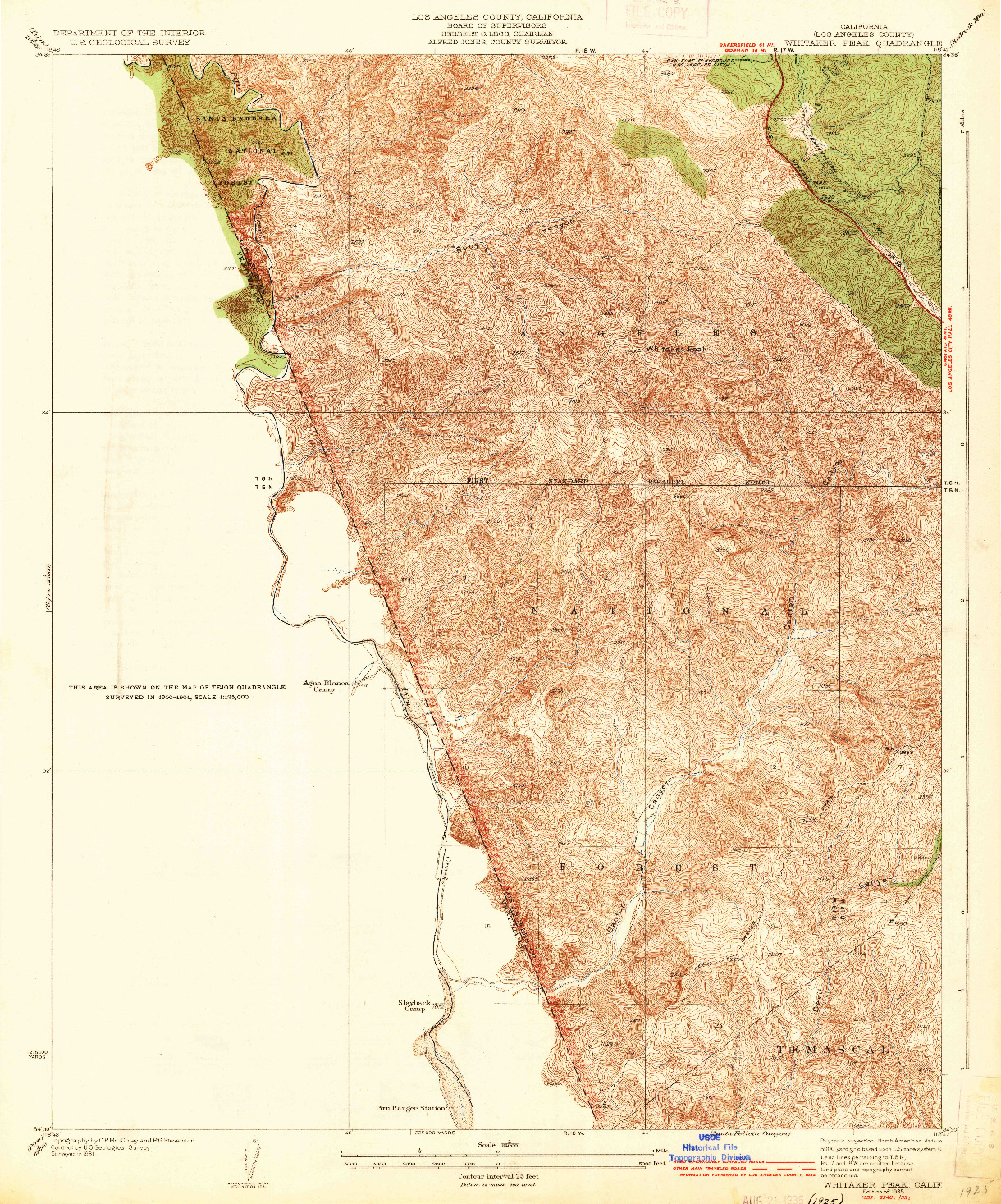 USGS 1:24000-SCALE QUADRANGLE FOR WHITAKER PEAK, CA 1935