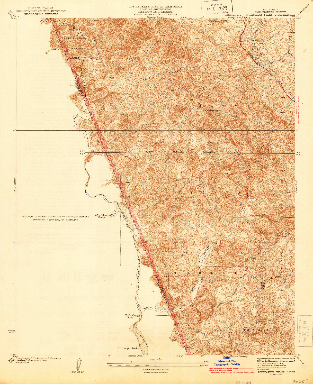 USGS 1:24000-SCALE QUADRANGLE FOR WHITAKER PEAK, CA 1935
