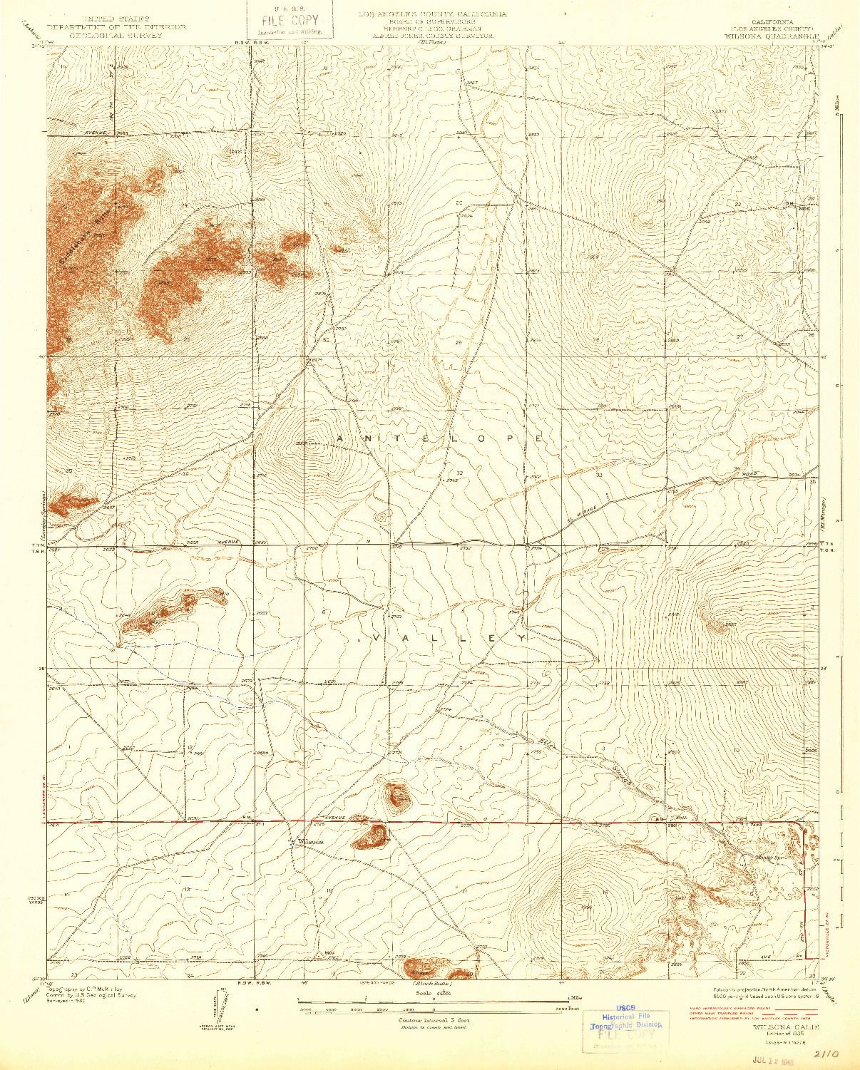 USGS 1:24000-SCALE QUADRANGLE FOR WILSONA, CA 1935