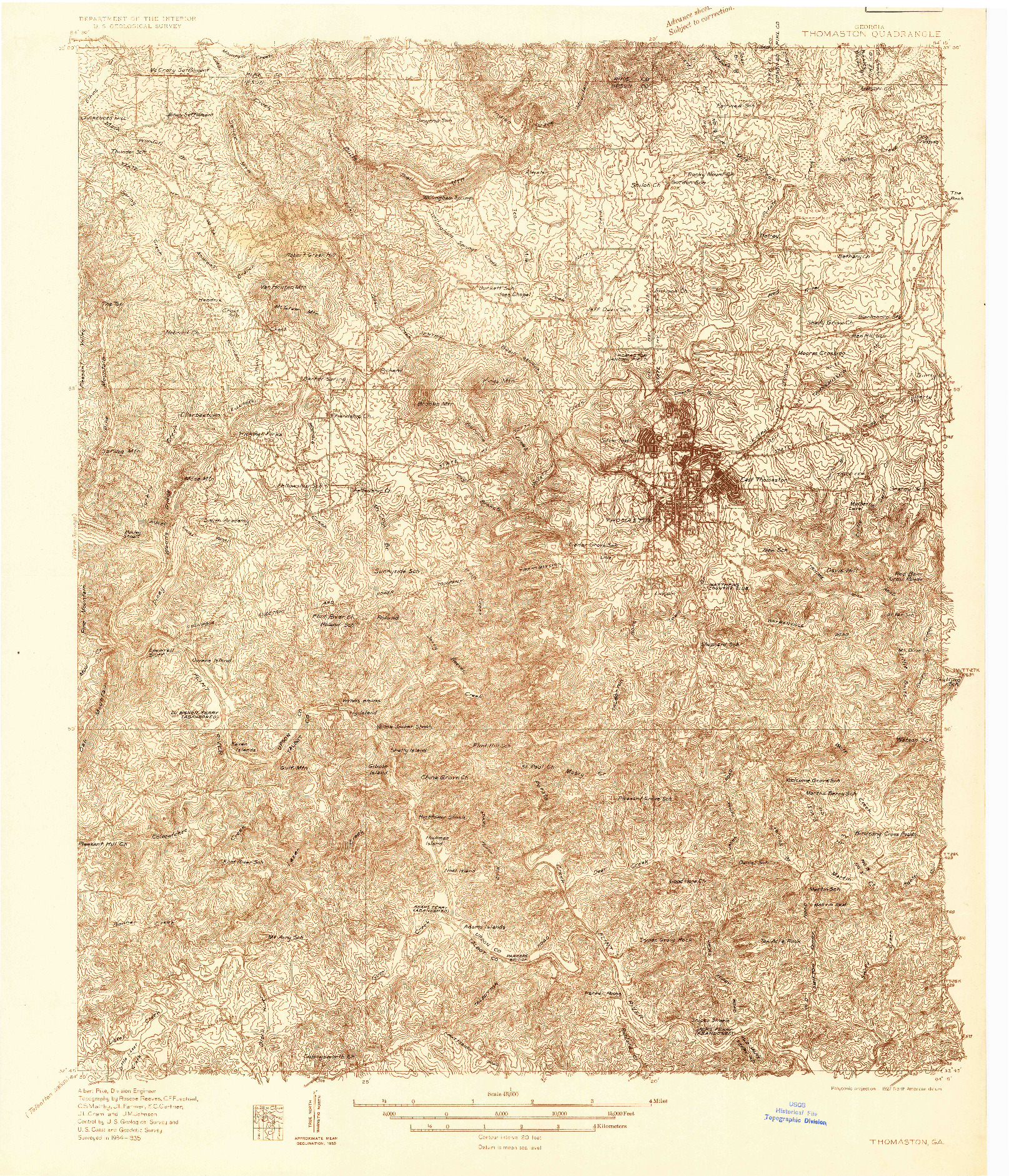 USGS 1:48000-SCALE QUADRANGLE FOR THOMASTON, GA 1935
