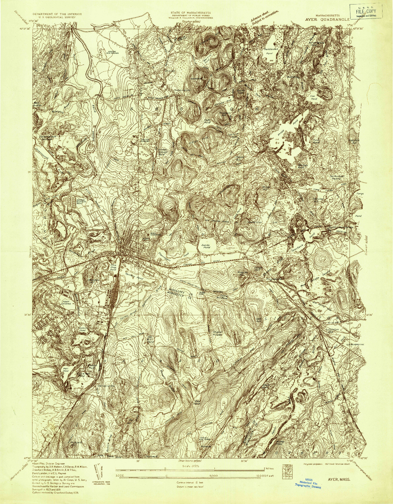 USGS 1:24000-SCALE QUADRANGLE FOR AYER, MA 1935