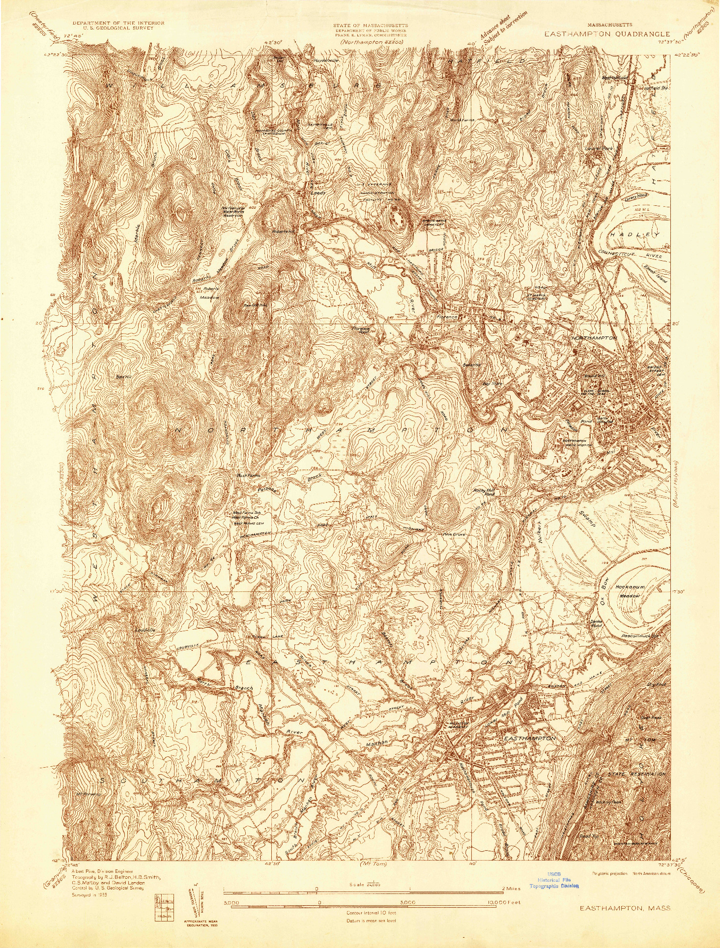 USGS 1:24000-SCALE QUADRANGLE FOR EASTHAMPTON, MA 1935