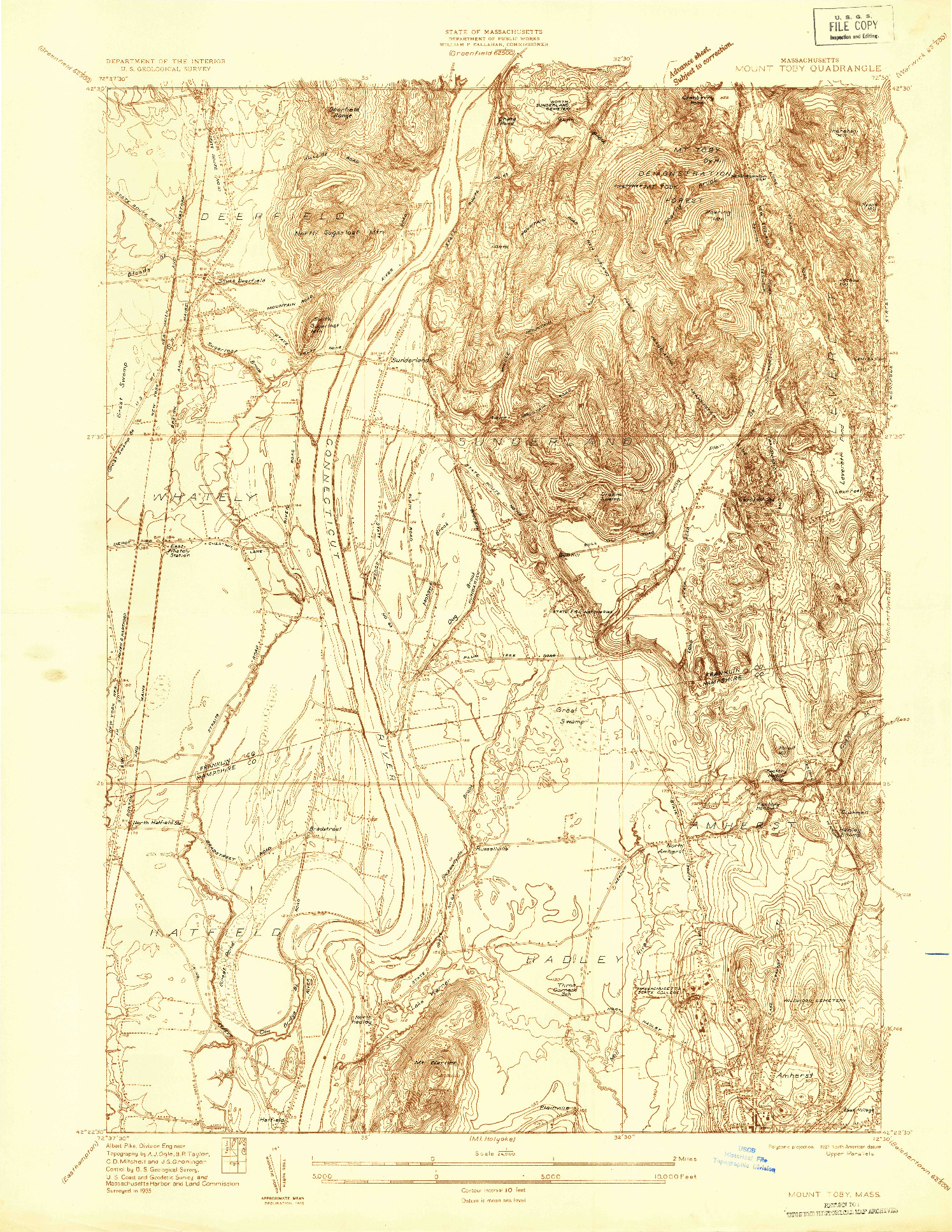 USGS 1:24000-SCALE QUADRANGLE FOR MOUNT TOBY, MA 1935