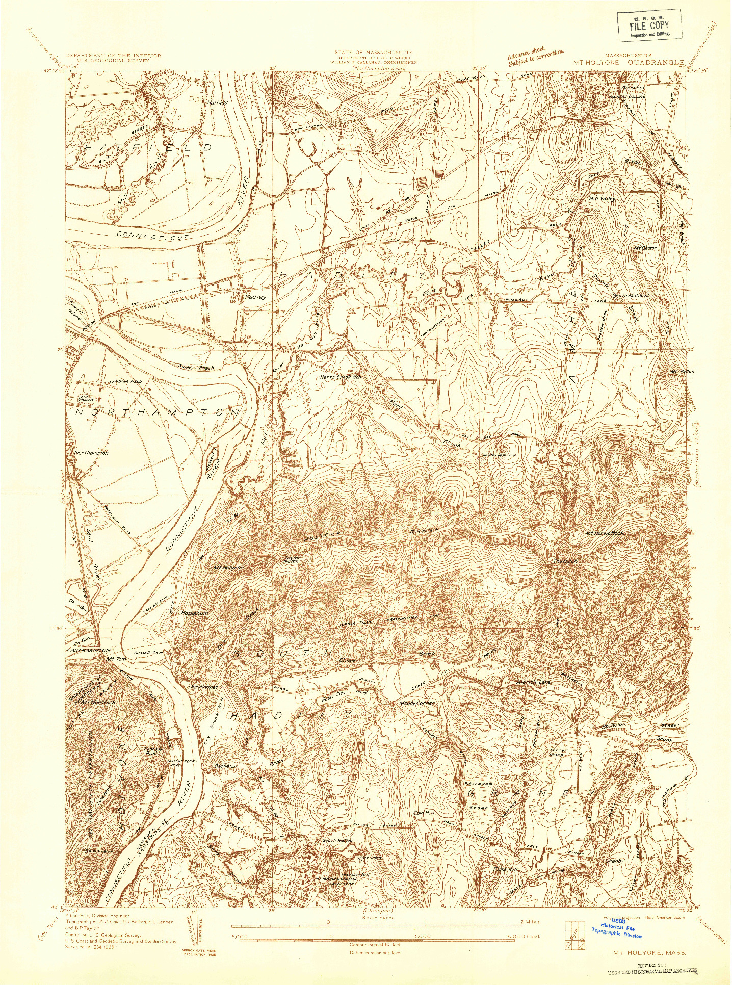 USGS 1:24000-SCALE QUADRANGLE FOR MT HOLYOKE, MA 1935