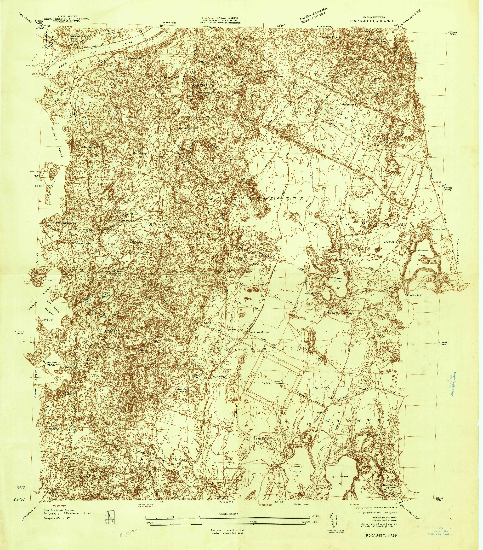 USGS 1:20000-SCALE QUADRANGLE FOR POCASSET, MA 1935