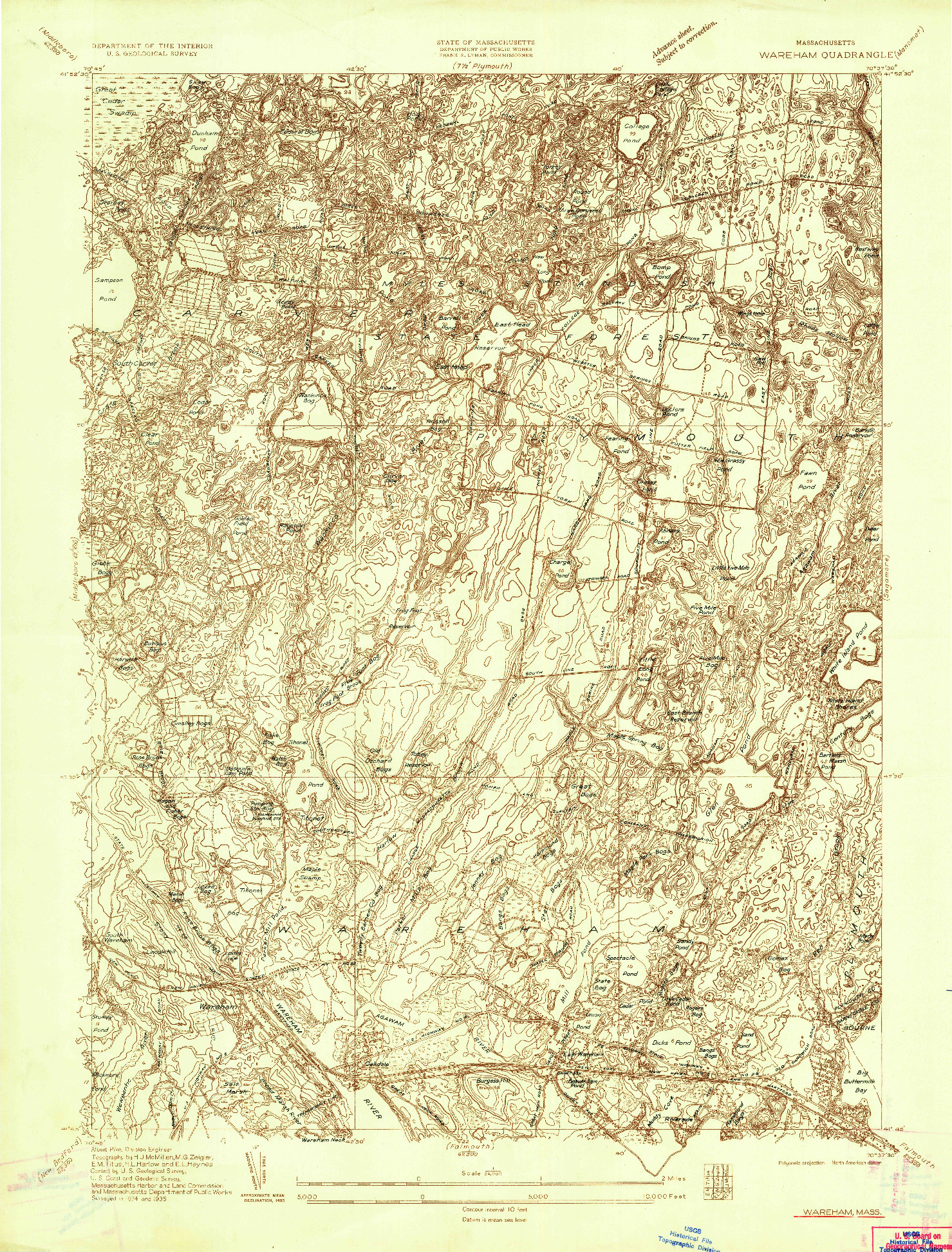 USGS 1:24000-SCALE QUADRANGLE FOR WAREHAM, MA 1935