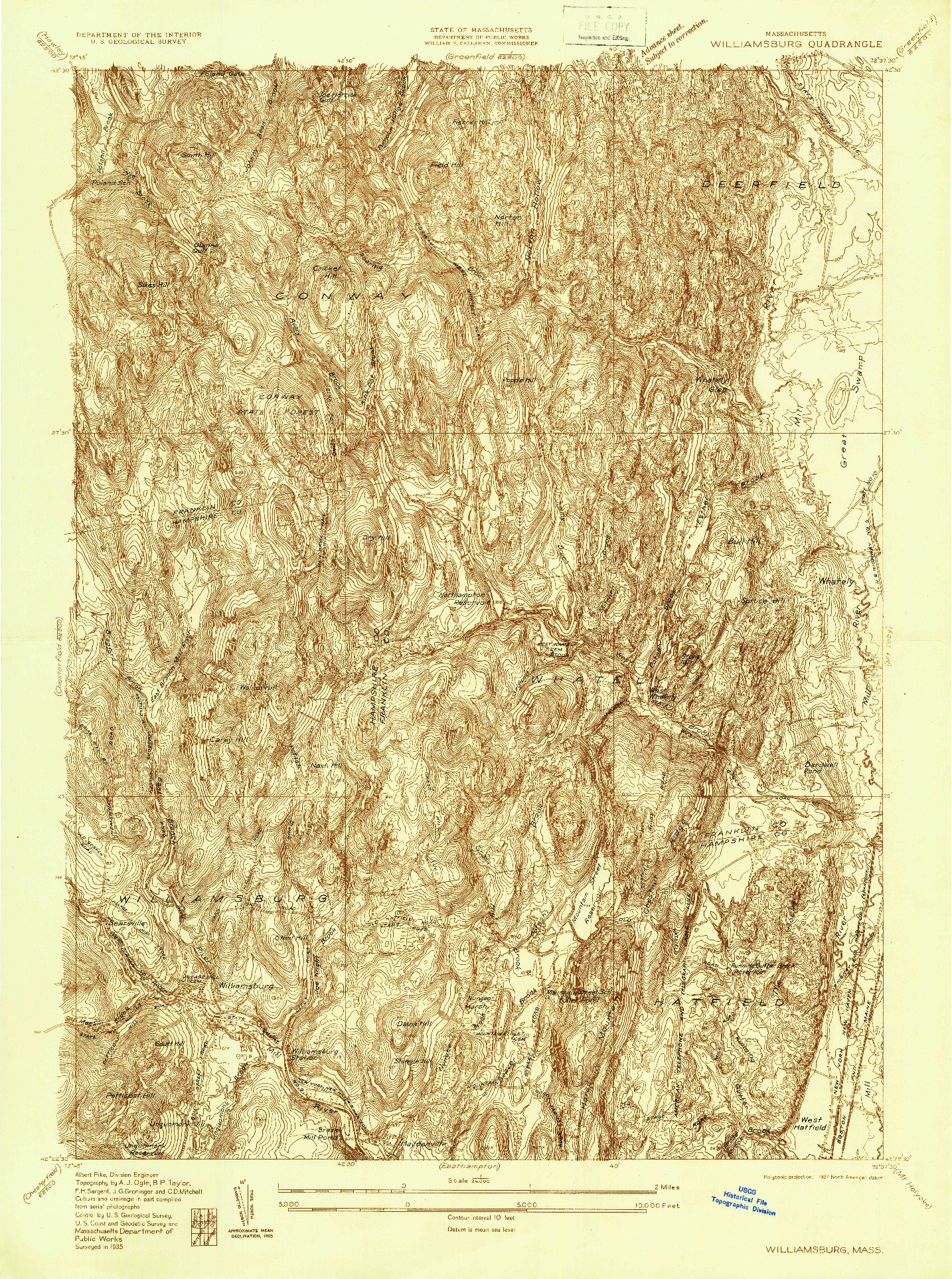 USGS 1:24000-SCALE QUADRANGLE FOR WILLIAMSBURG, MA 1935