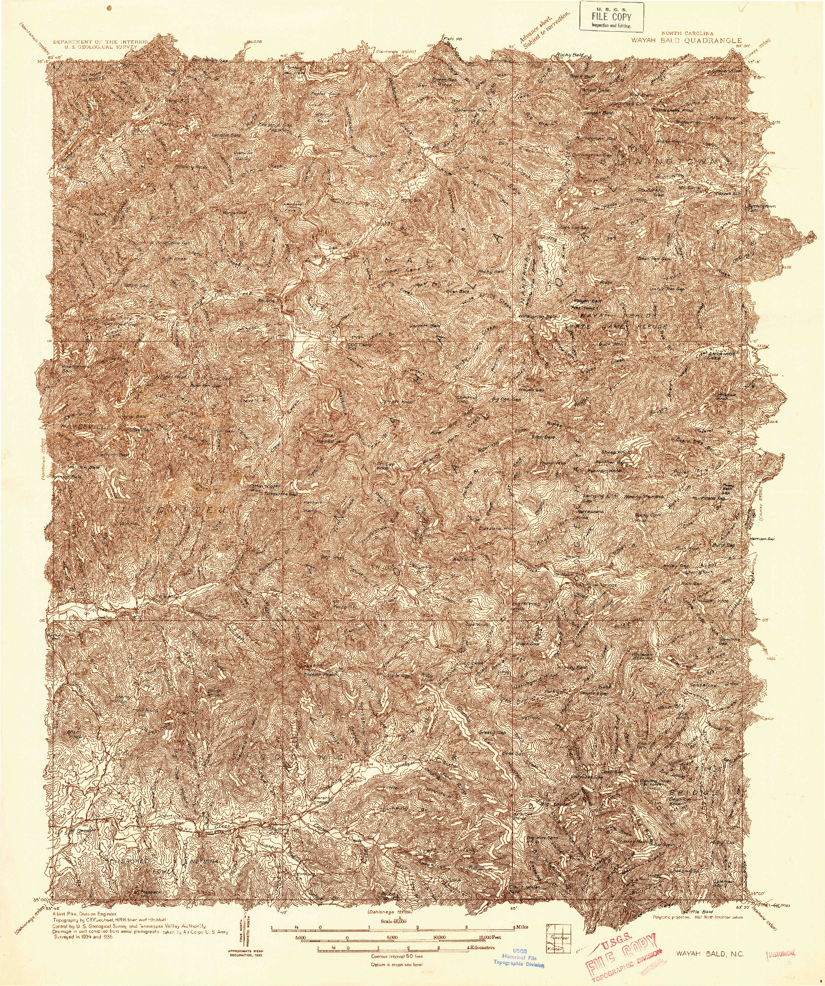 USGS 1:48000-SCALE QUADRANGLE FOR WAYAH BALD, NC 1935