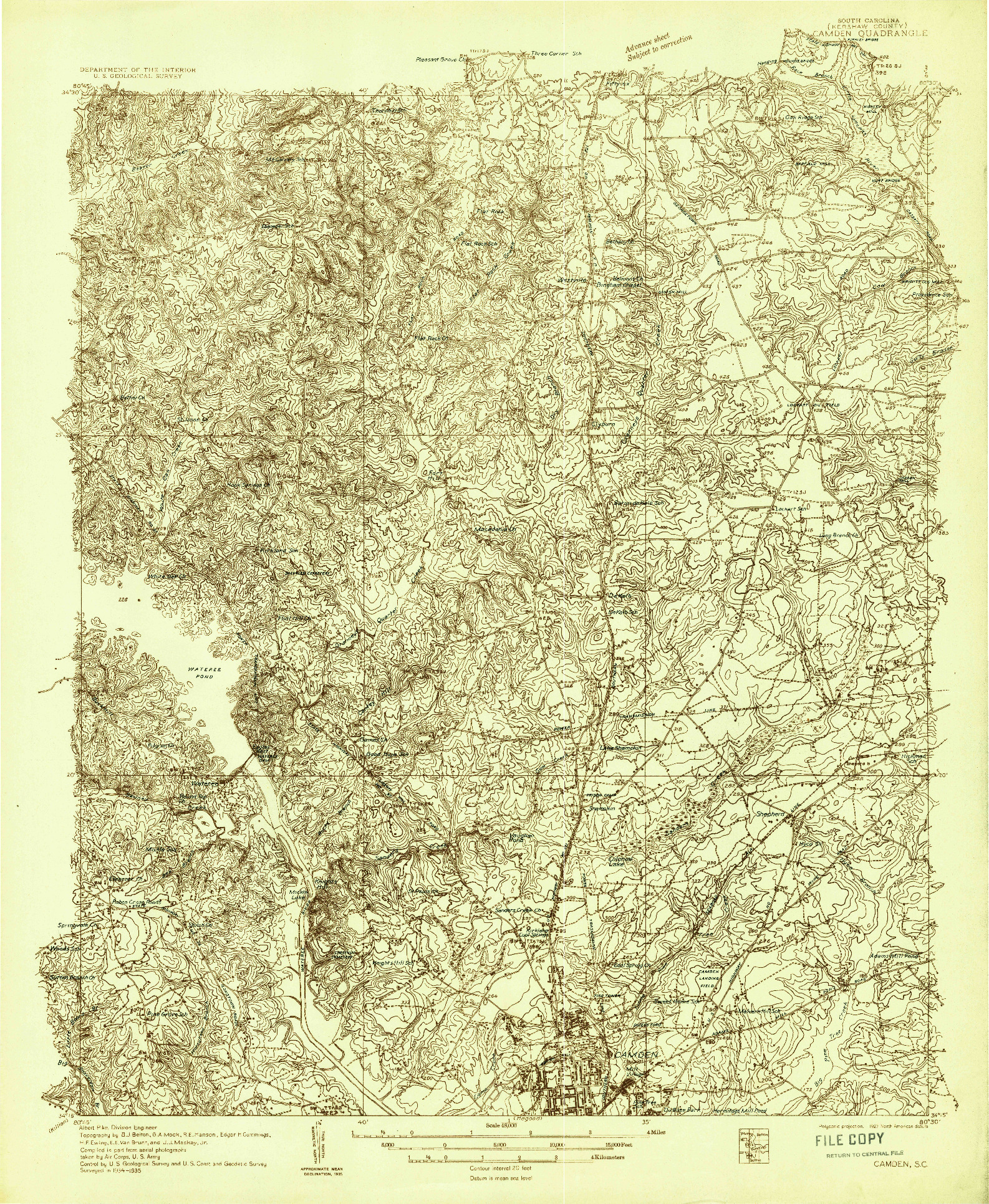 USGS 1:48000-SCALE QUADRANGLE FOR CAMDEN, SC 1935