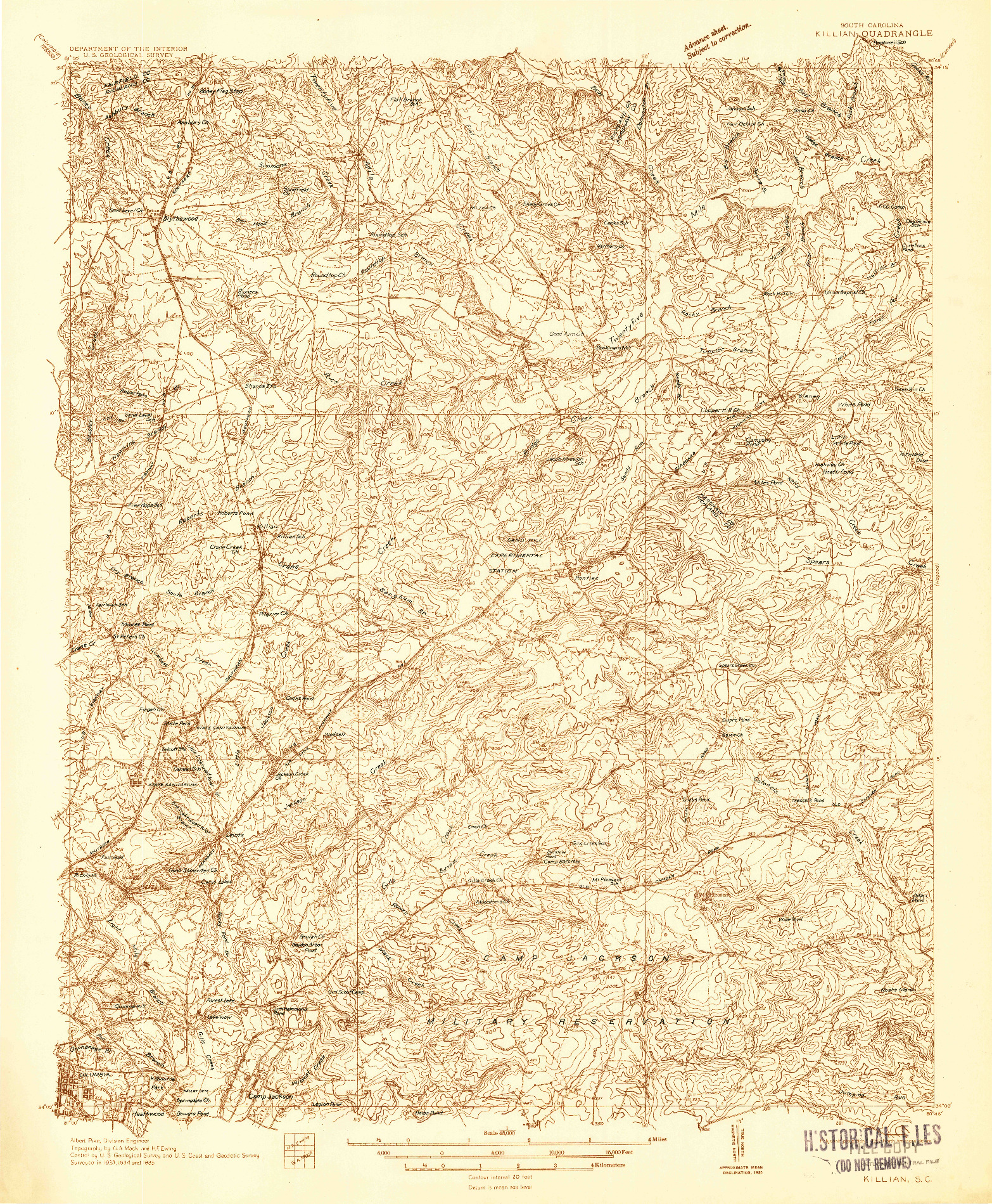 USGS 1:48000-SCALE QUADRANGLE FOR KILLIAN, SC 1935