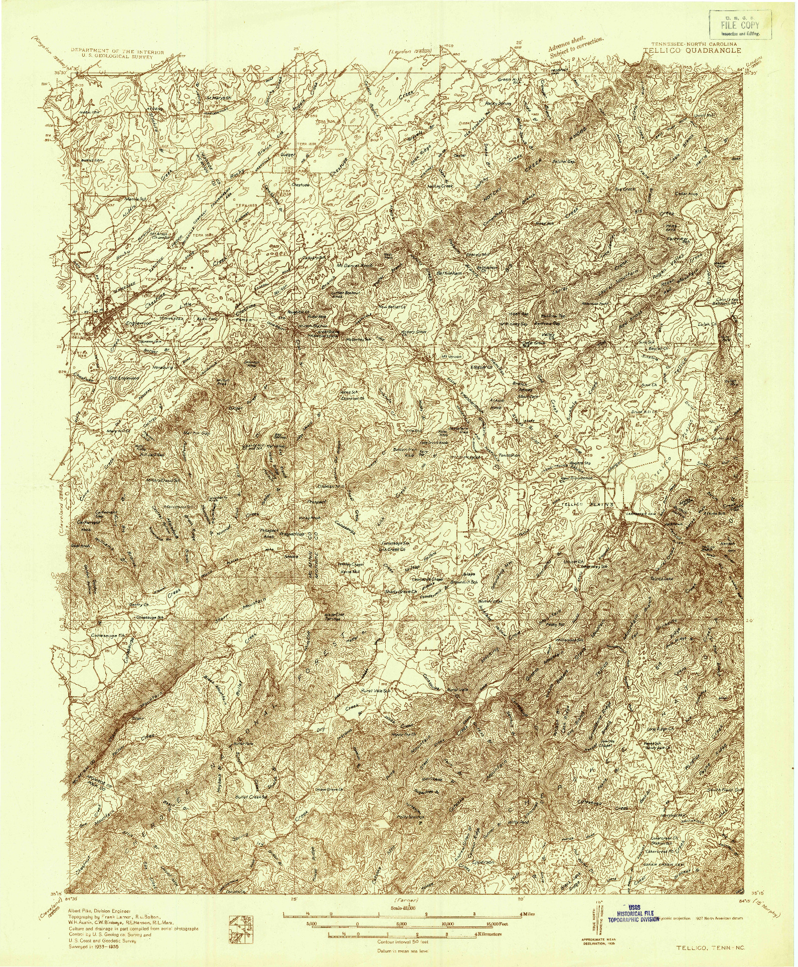 USGS 1:48000-SCALE QUADRANGLE FOR TELLICO, TN 1935