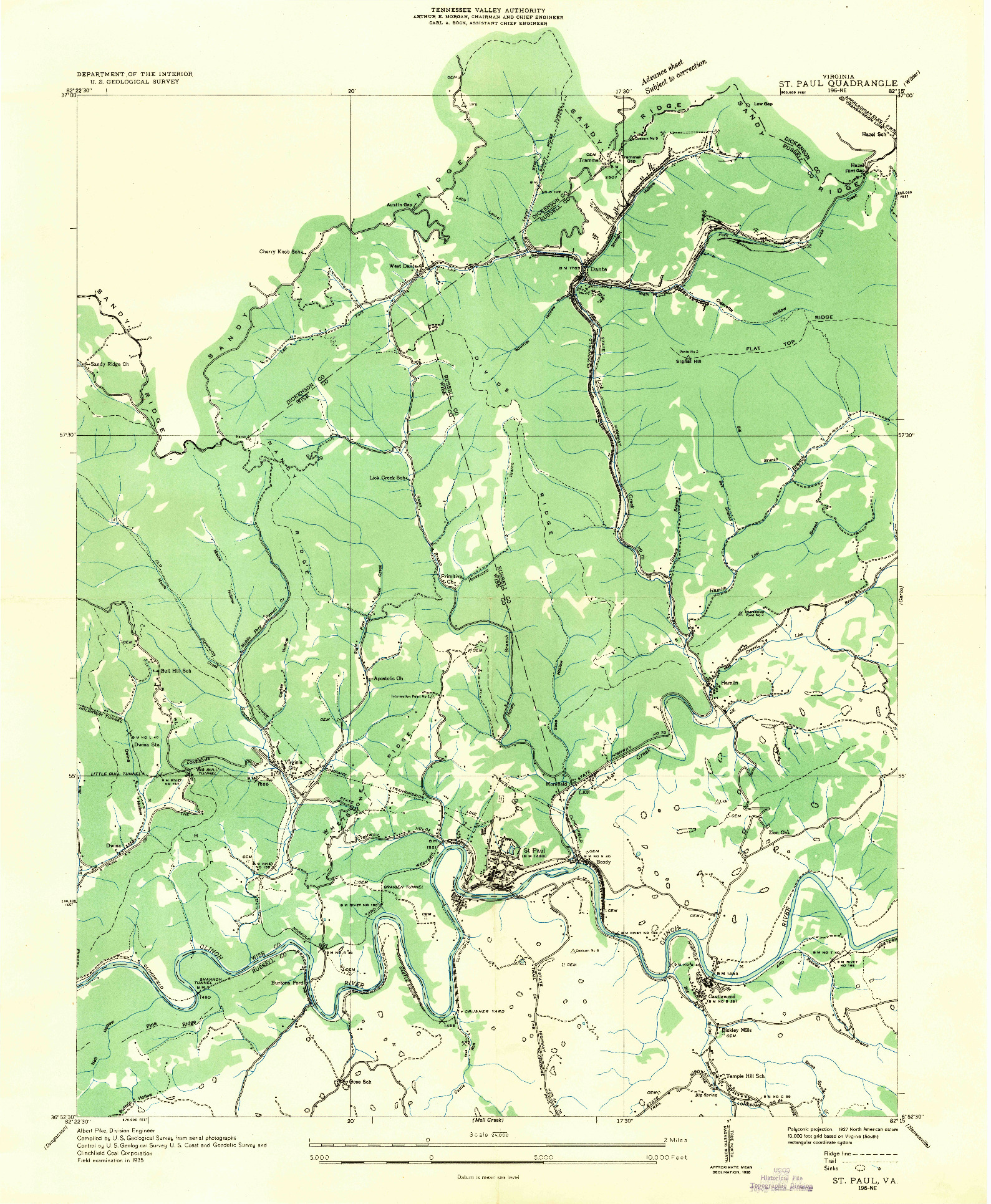 USGS 1:24000-SCALE QUADRANGLE FOR ST PAUL, VA 1935