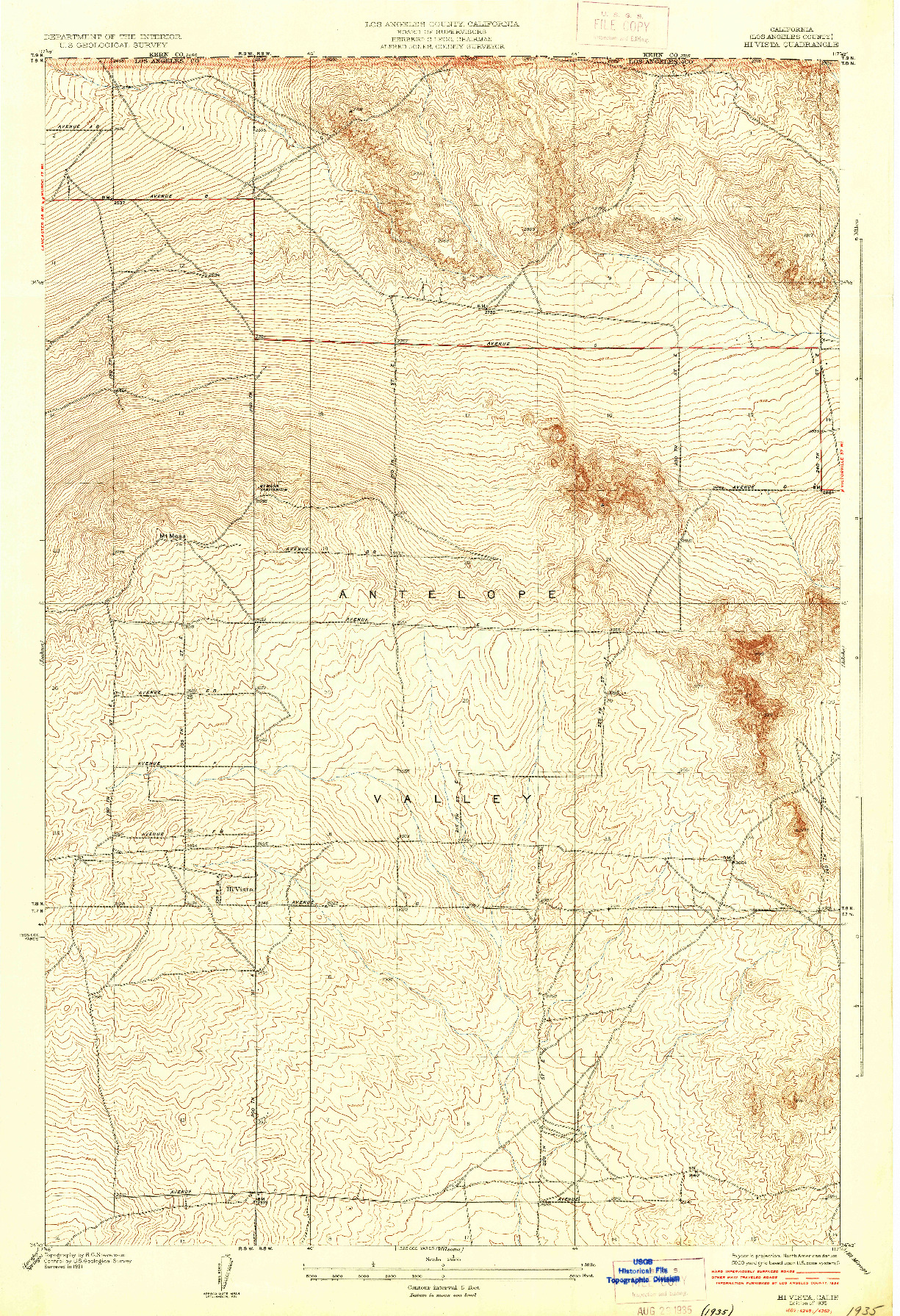 USGS 1:24000-SCALE QUADRANGLE FOR HI VISTA, CA 1935