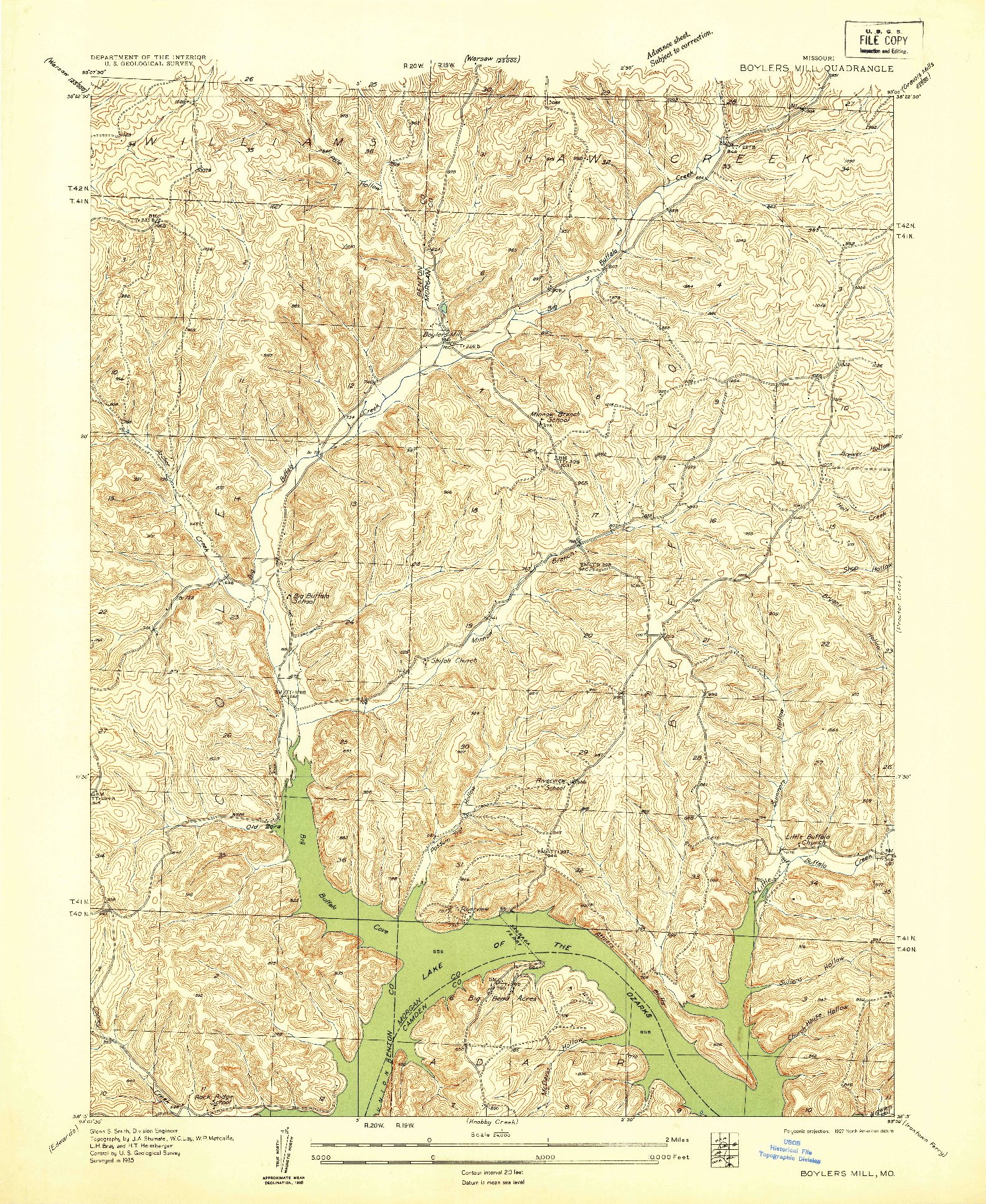 USGS 1:24000-SCALE QUADRANGLE FOR BOYLERS MILL, MO 1935