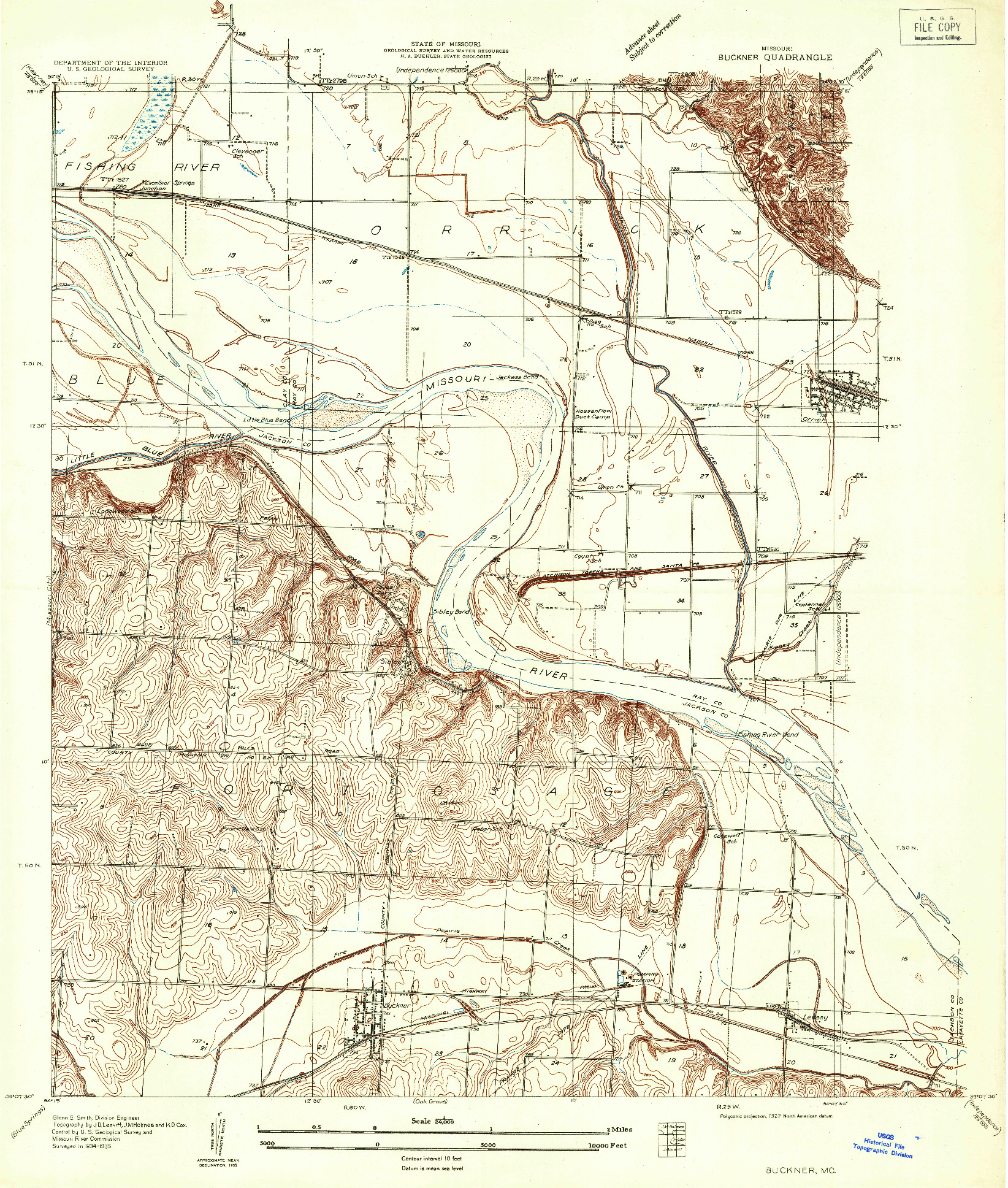 USGS 1:24000-SCALE QUADRANGLE FOR BUCKNER, MO 1935