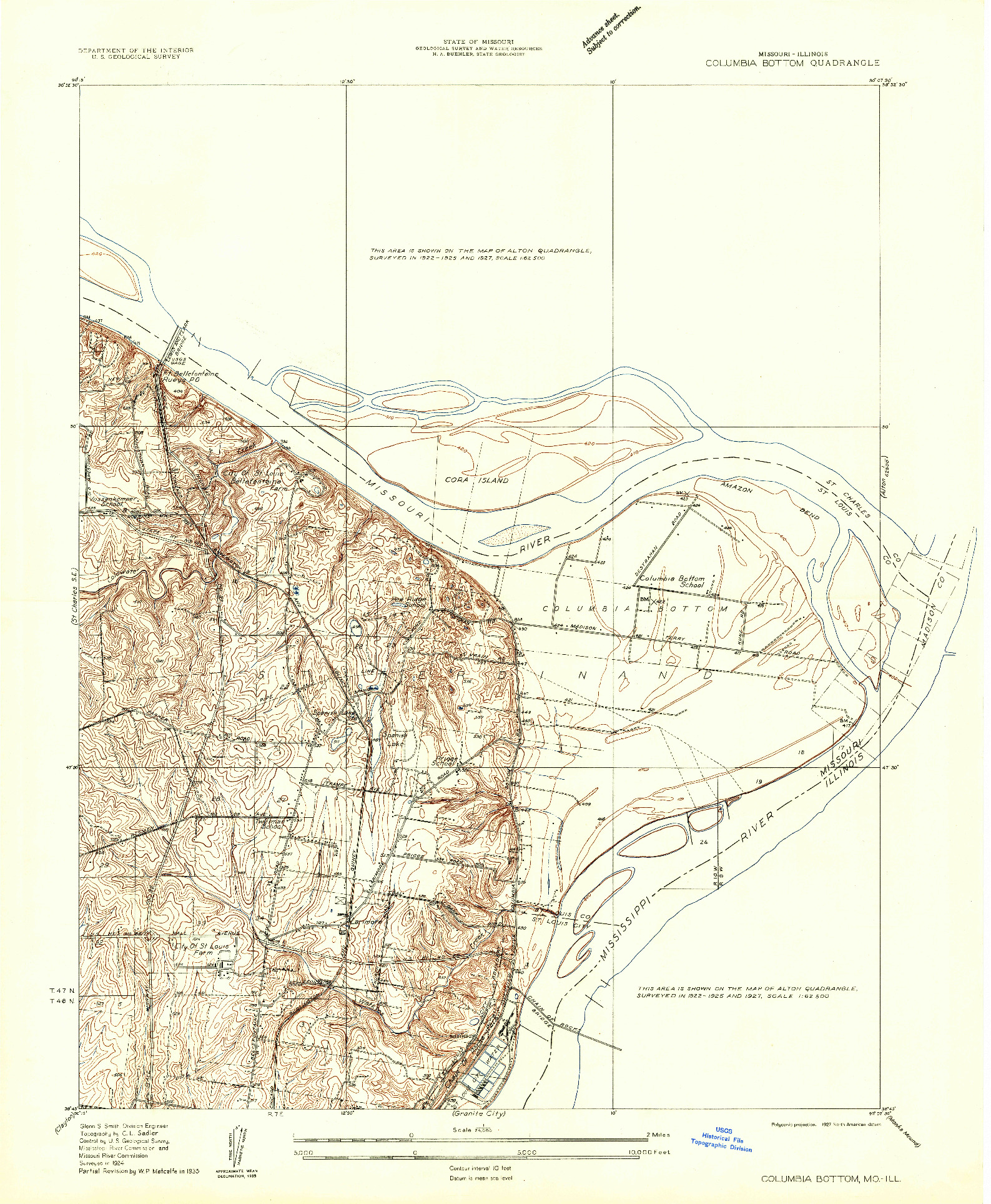 USGS 1:24000-SCALE QUADRANGLE FOR COLUMBIA BOTTOM, MO 1935