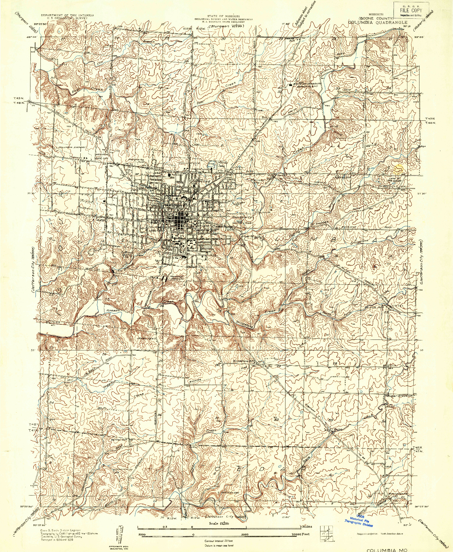 USGS 1:24000-SCALE QUADRANGLE FOR COLUMBIA, MO 1935