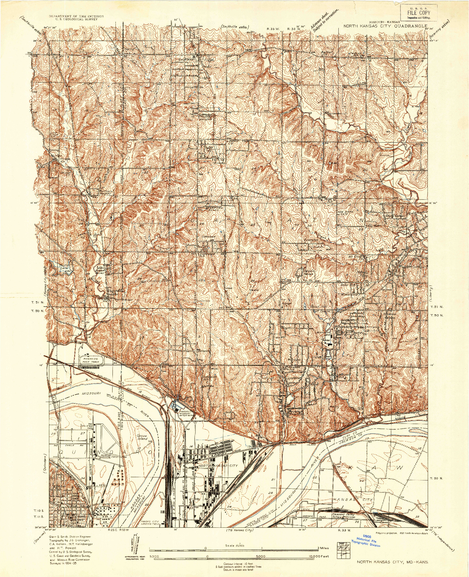 USGS 1:24000-SCALE QUADRANGLE FOR NORTH KANSAS CITY, MO 1935