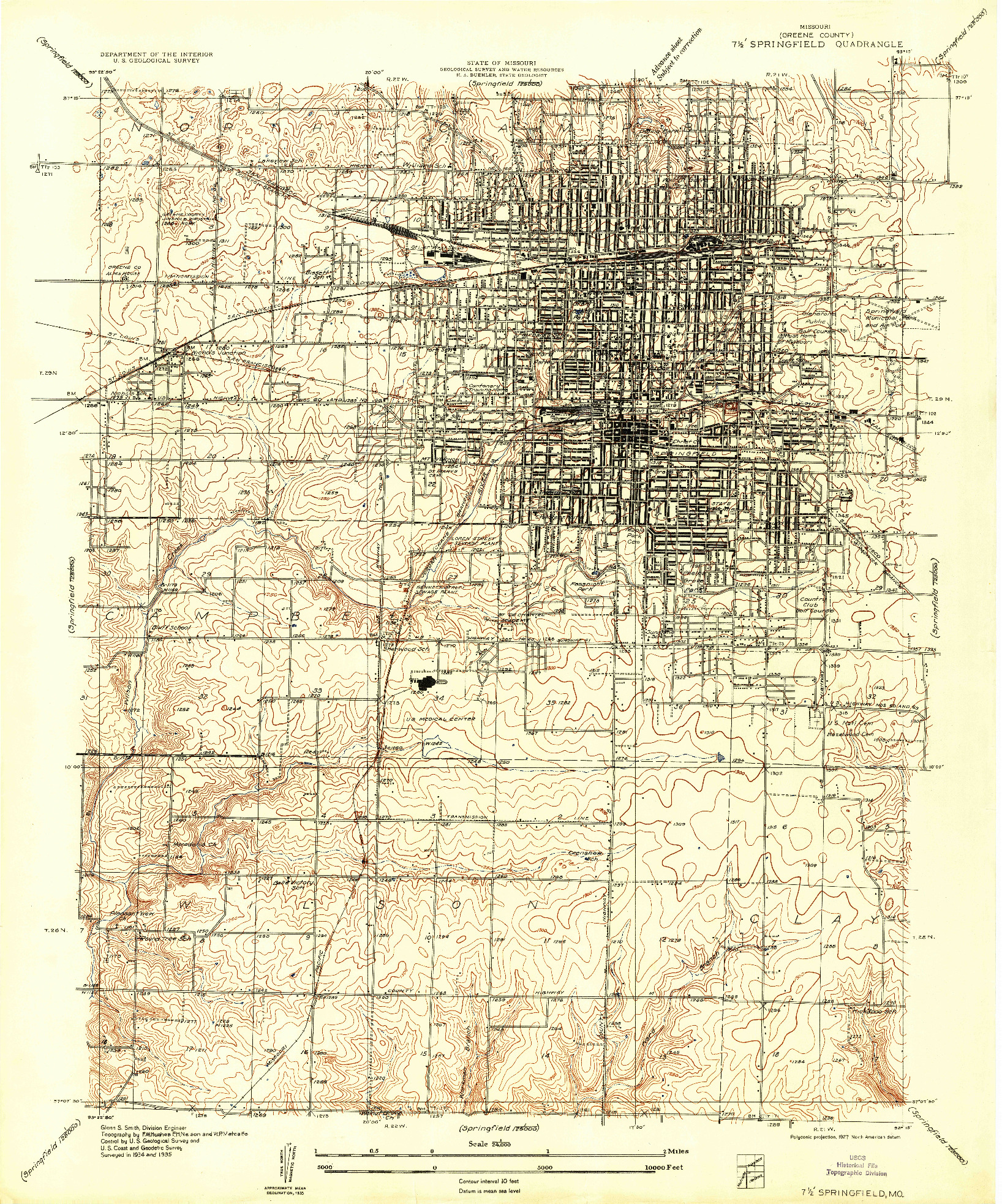 USGS 1:24000-SCALE QUADRANGLE FOR SPRINGFIELD, MO 1935