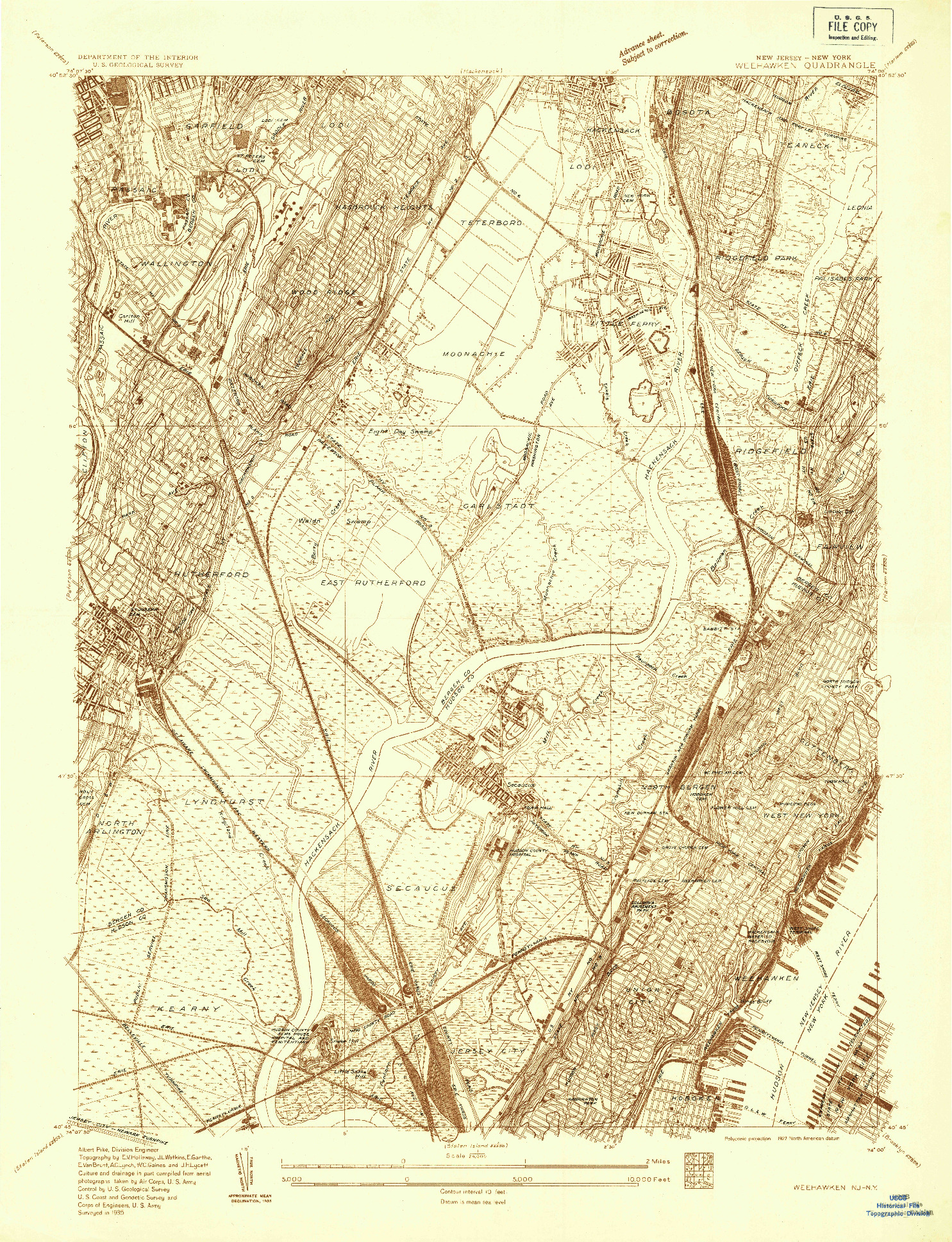 USGS 1:24000-SCALE QUADRANGLE FOR WEEHAWKEN, NJ 1935
