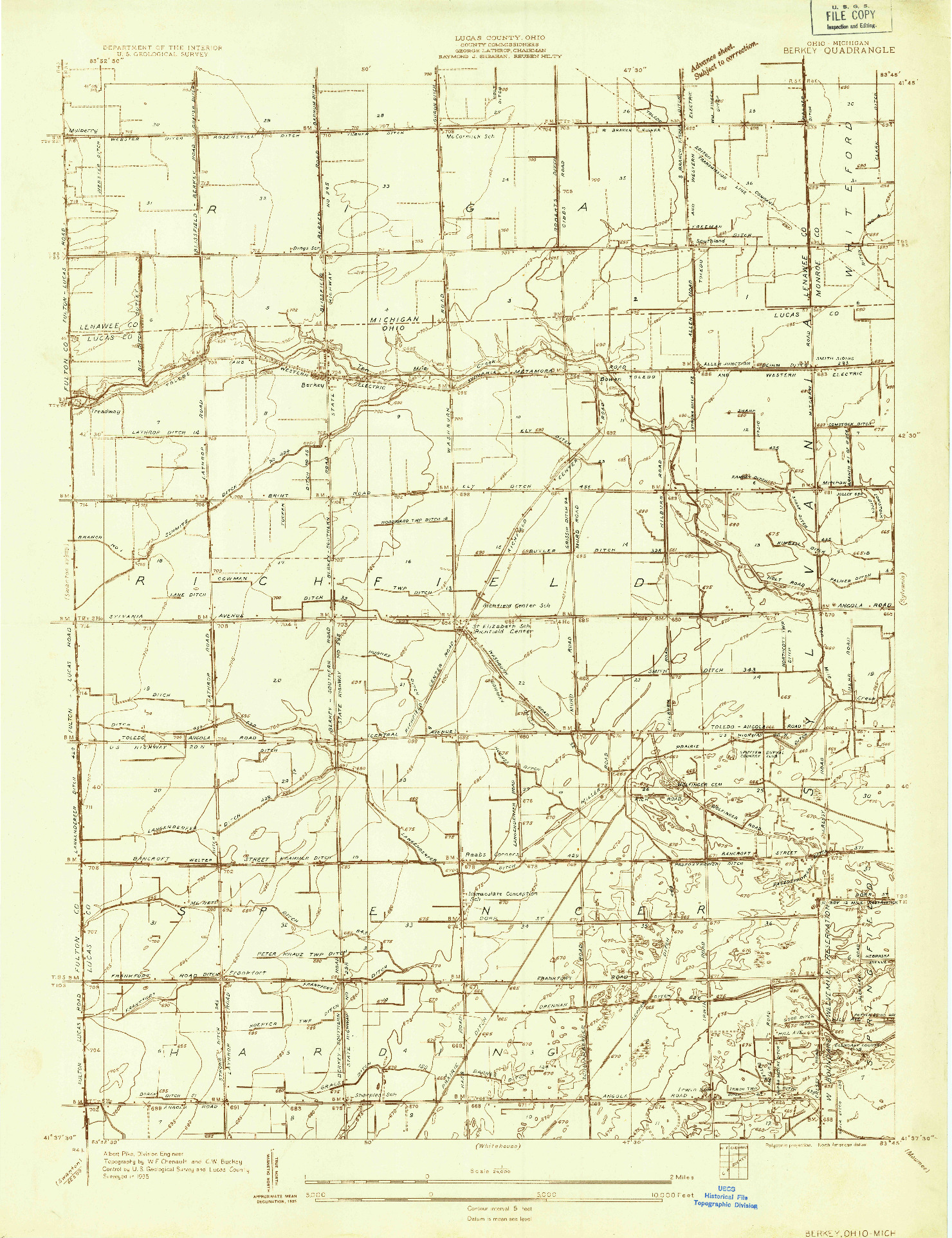 USGS 1:24000-SCALE QUADRANGLE FOR BERKEY, OH 1935