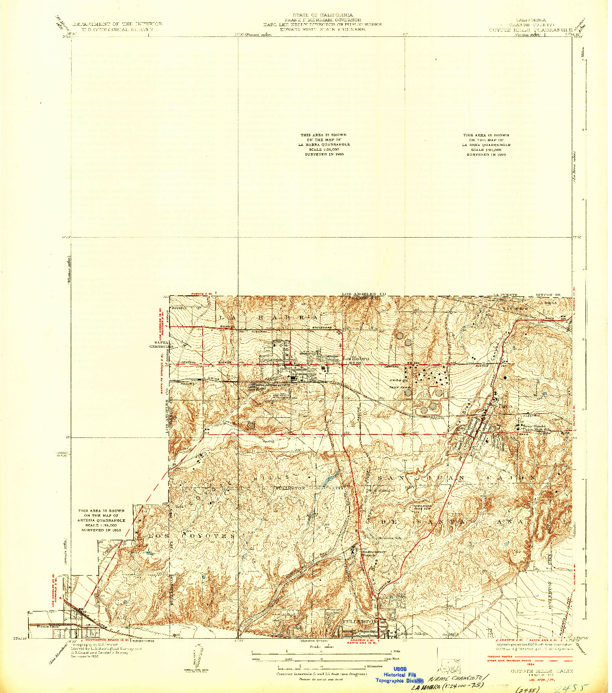 USGS 1:31680-SCALE QUADRANGLE FOR COYOTE HILLS, CA 1935