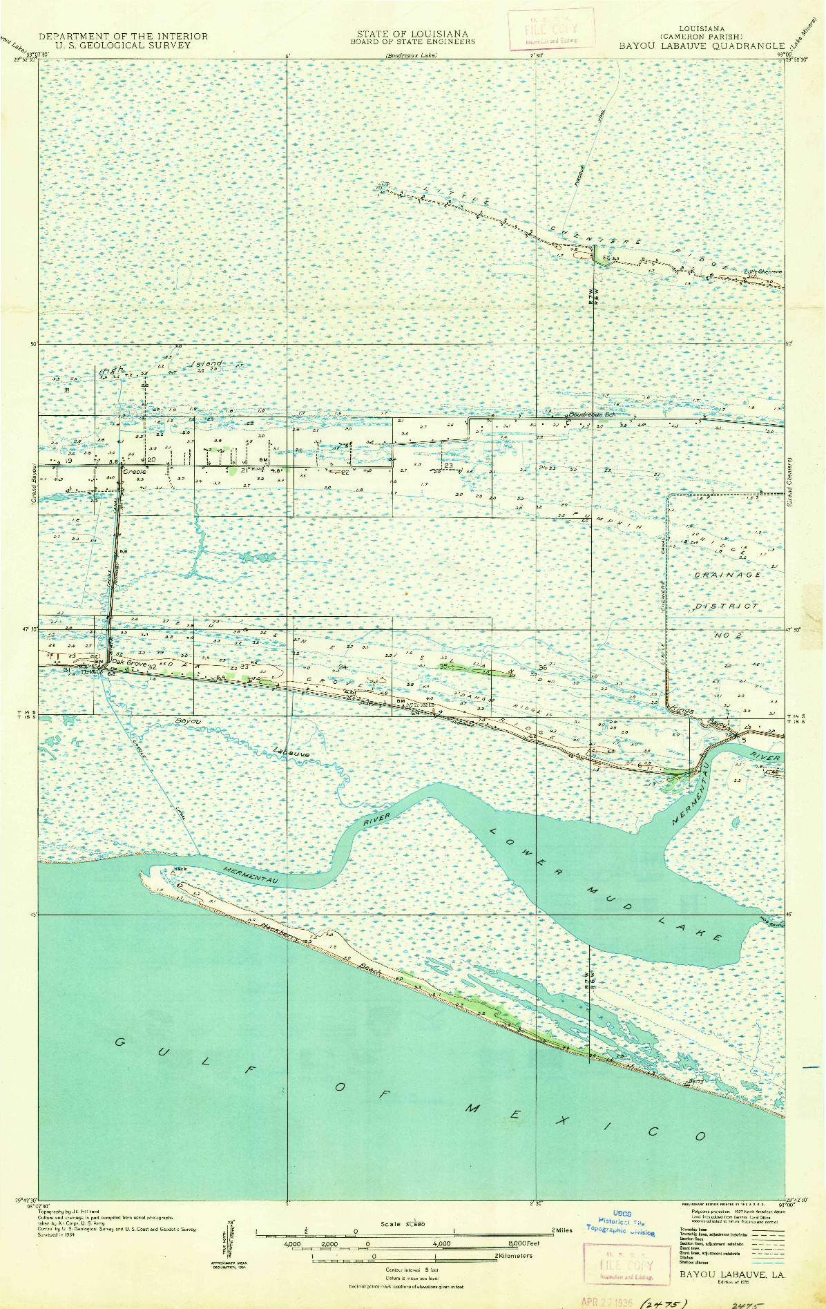 USGS 1:31680-SCALE QUADRANGLE FOR BAY LABAUVE, LA 1935