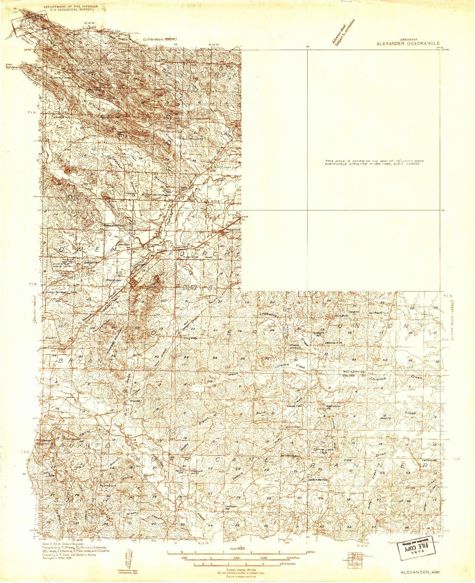 USGS 1:48000-SCALE QUADRANGLE FOR ALEXANDER, AR 1935