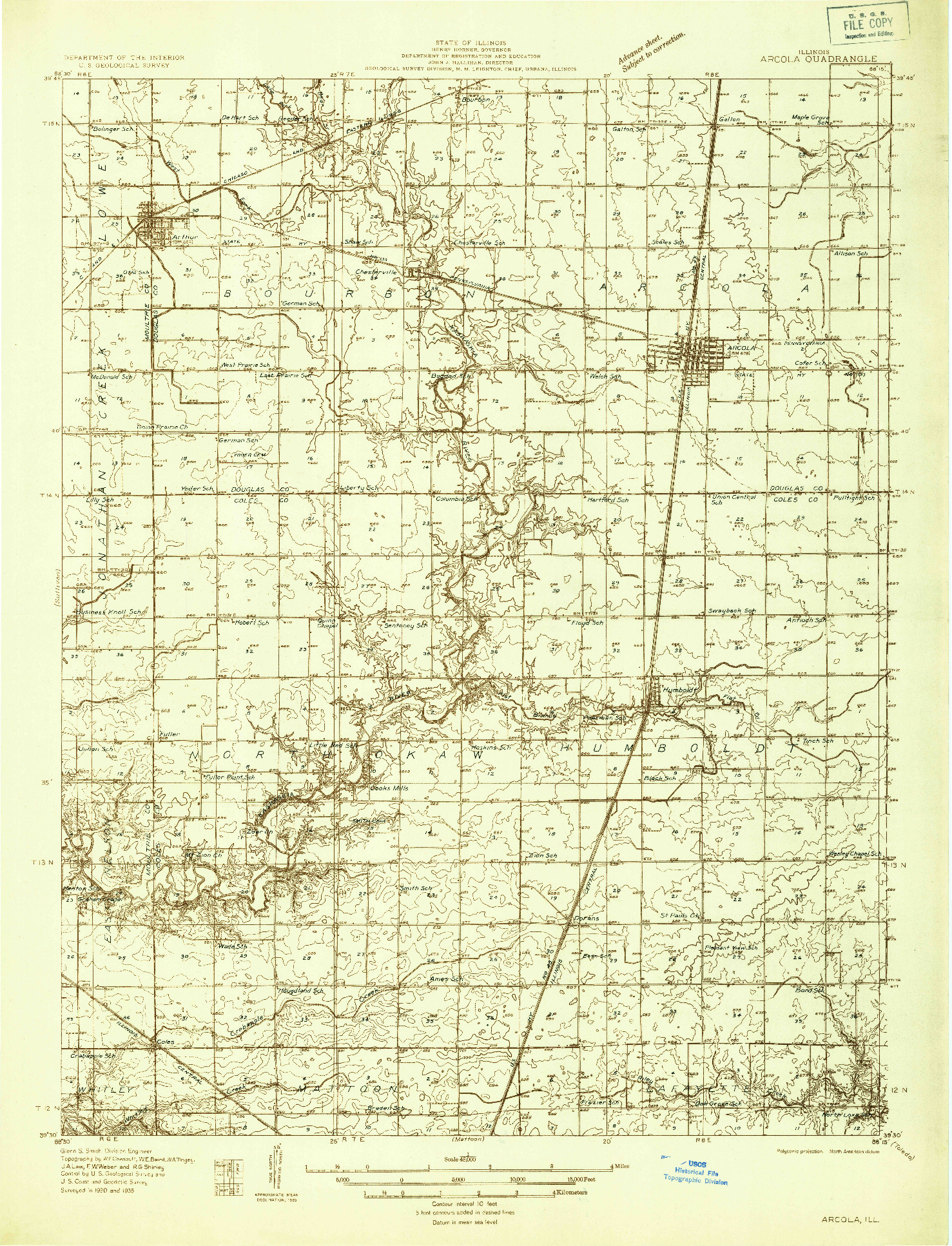 USGS 1:48000-SCALE QUADRANGLE FOR ARCOLA, IL 1935