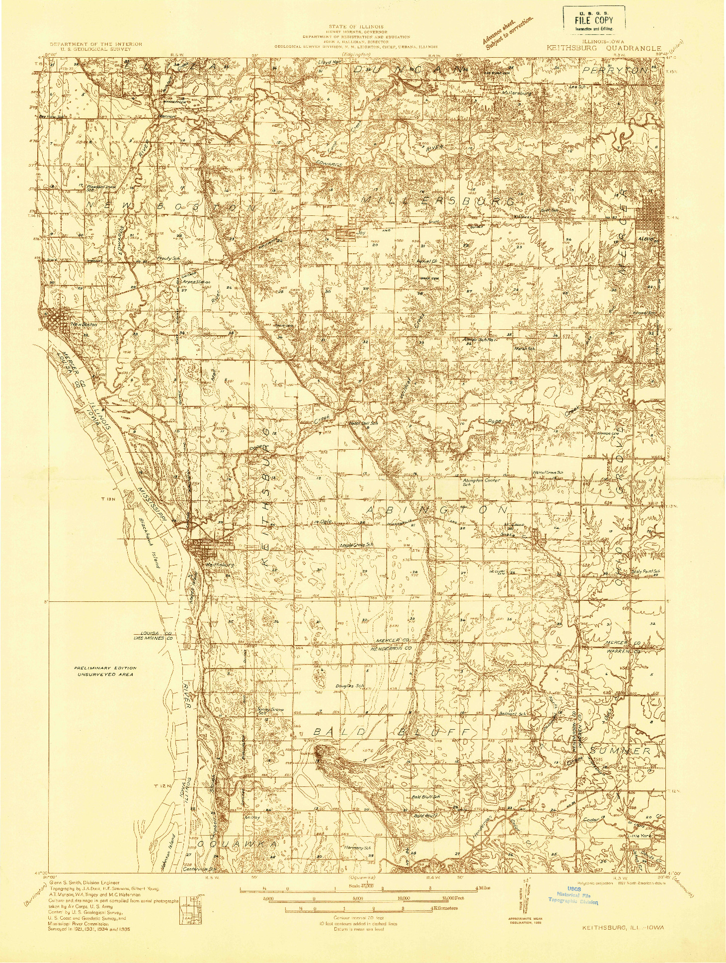 USGS 1:48000-SCALE QUADRANGLE FOR KEITHSBURG, IL 1935