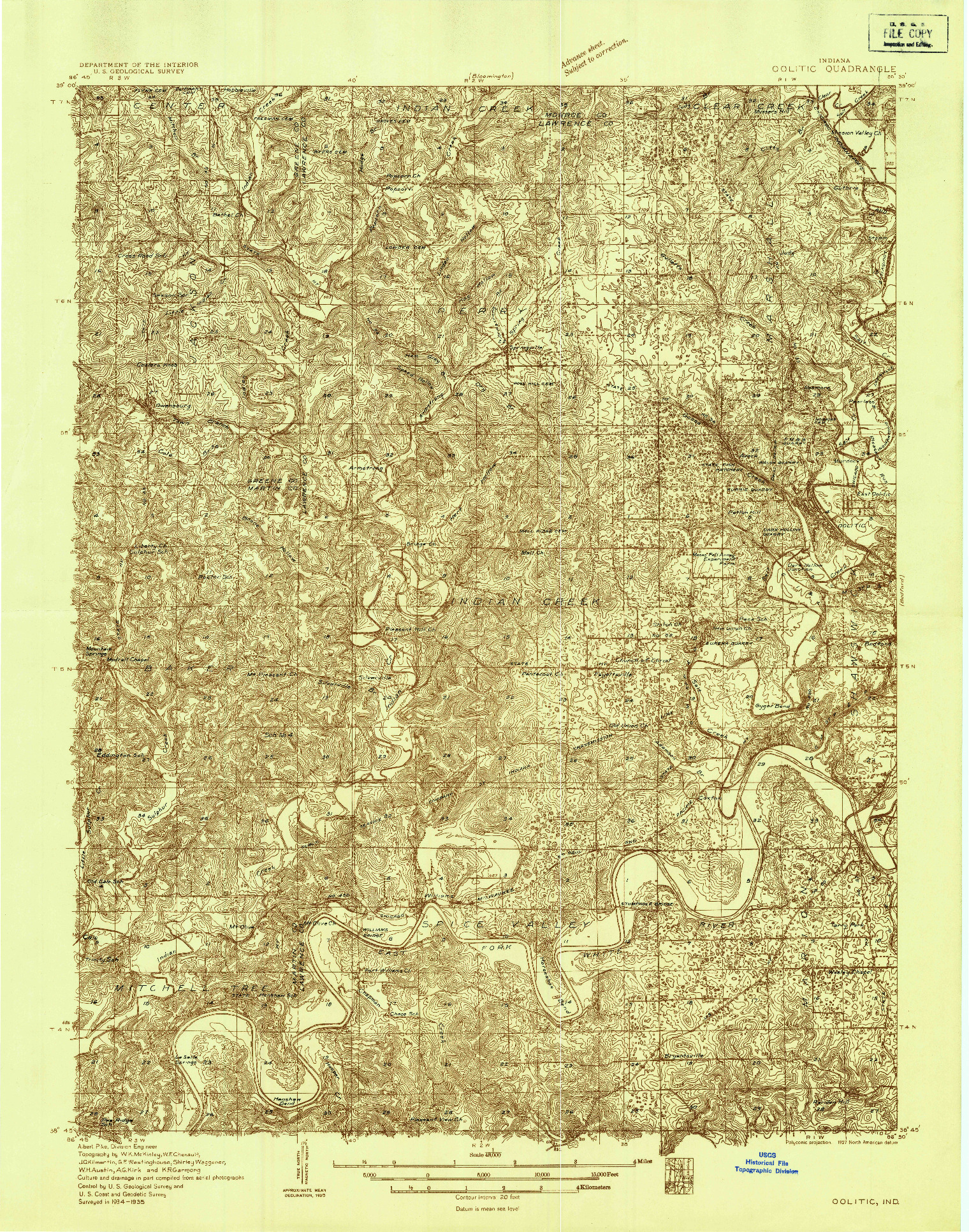 USGS 1:48000-SCALE QUADRANGLE FOR OOLITIC, IN 1935
