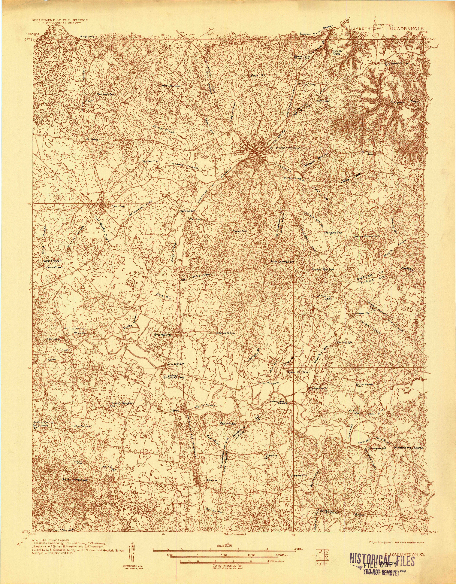 USGS 1:48000-SCALE QUADRANGLE FOR ELIZABETHTOWN, KY 1935