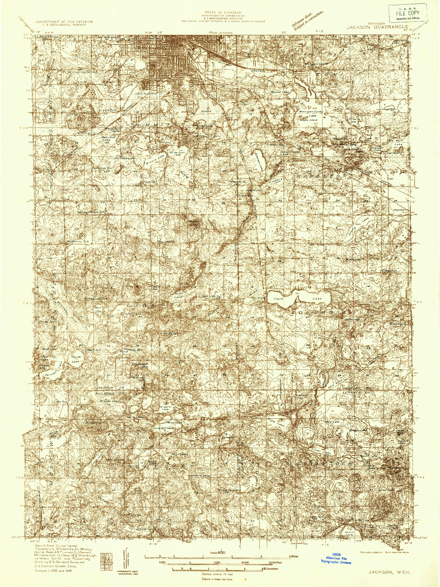 USGS 1:48000-SCALE QUADRANGLE FOR JACKSON, MI 1935