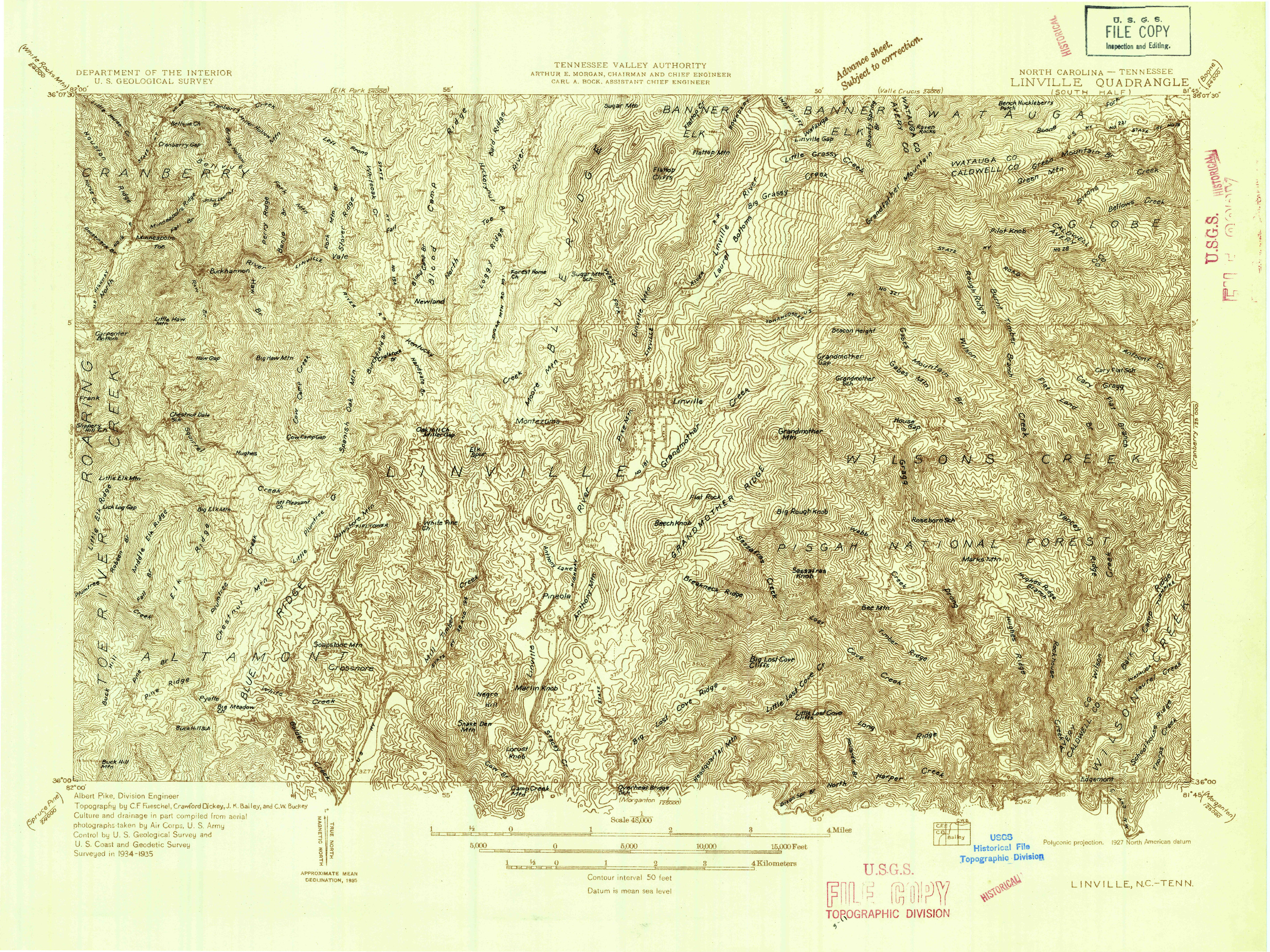 USGS 1:48000-SCALE QUADRANGLE FOR LINVILLE, NC 1935