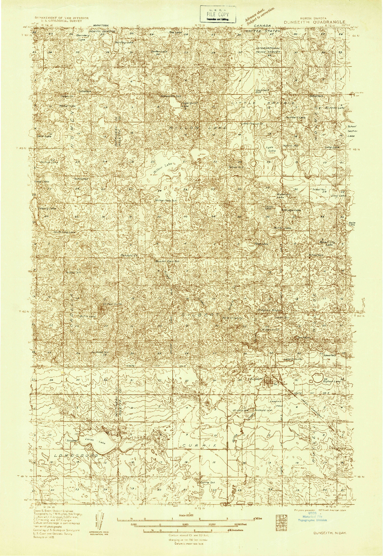 USGS 1:48000-SCALE QUADRANGLE FOR DUNSEITH, ND 1935