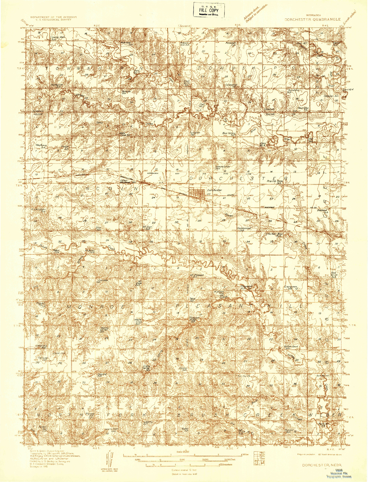USGS 1:48000-SCALE QUADRANGLE FOR DORCHESTER, NE 1935