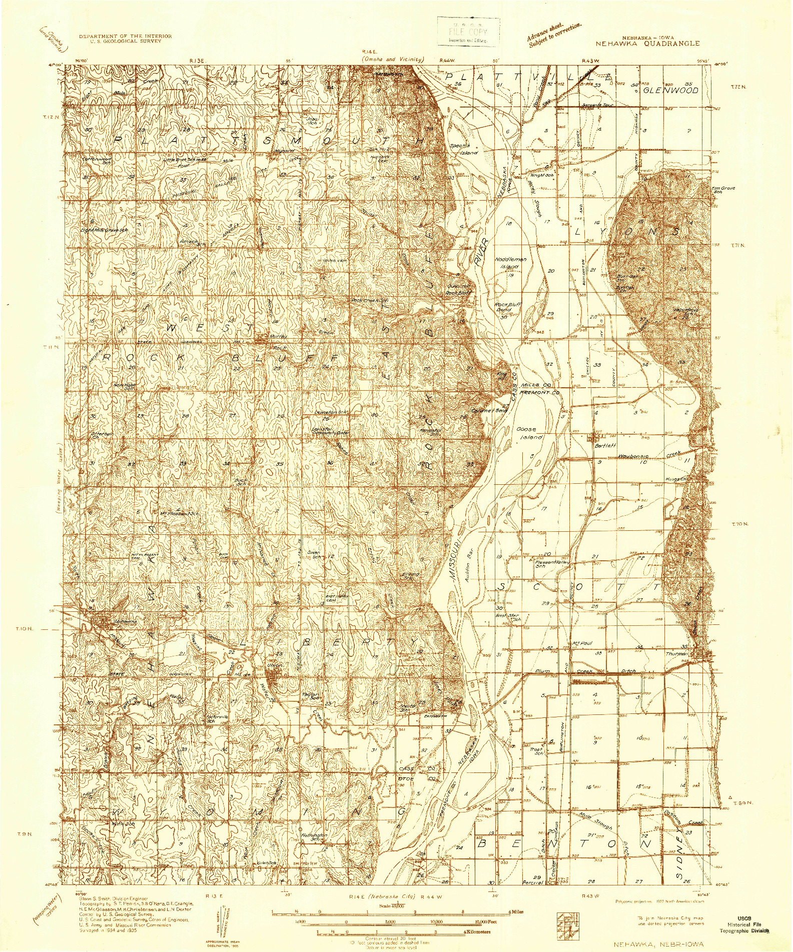 USGS 1:48000-SCALE QUADRANGLE FOR NEHAWKA, NE 1935