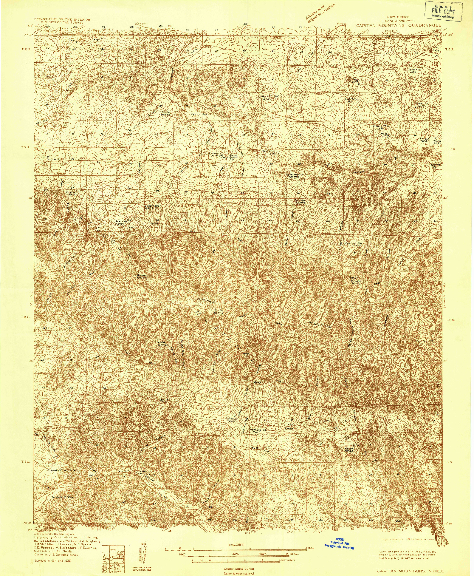 USGS 1:48000-SCALE QUADRANGLE FOR CAPITAN MOUNTAINS, NM 1935