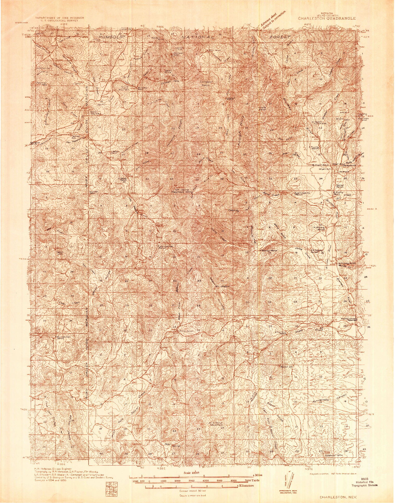 USGS 1:48000-SCALE QUADRANGLE FOR CHARLESTON, NV 1935