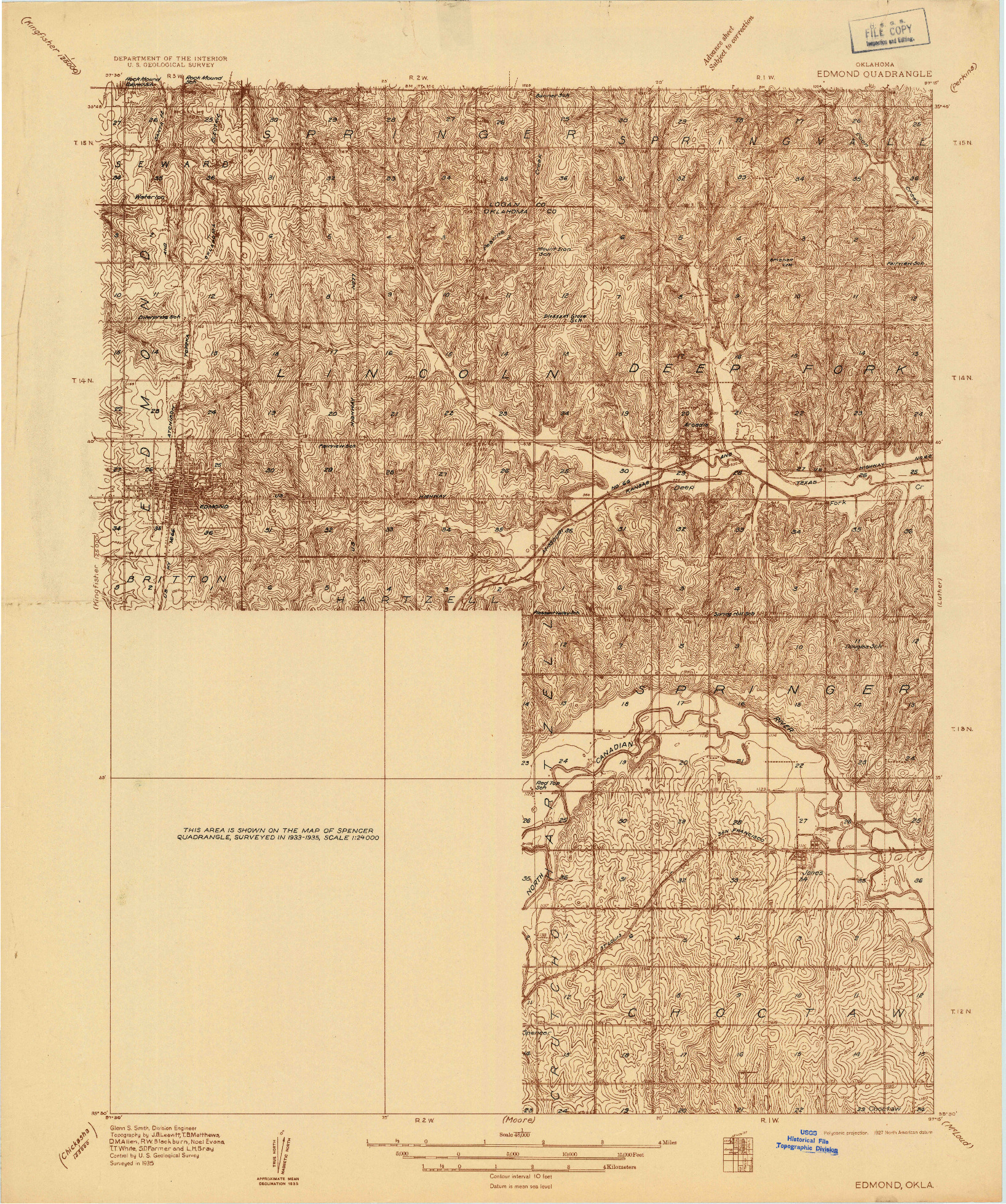 USGS 1:48000-SCALE QUADRANGLE FOR EDMOND, OK 1935