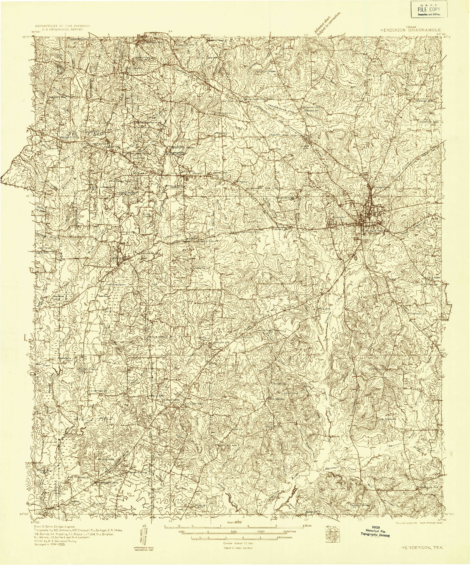 USGS 1:48000-SCALE QUADRANGLE FOR HENDERSON, TX 1935