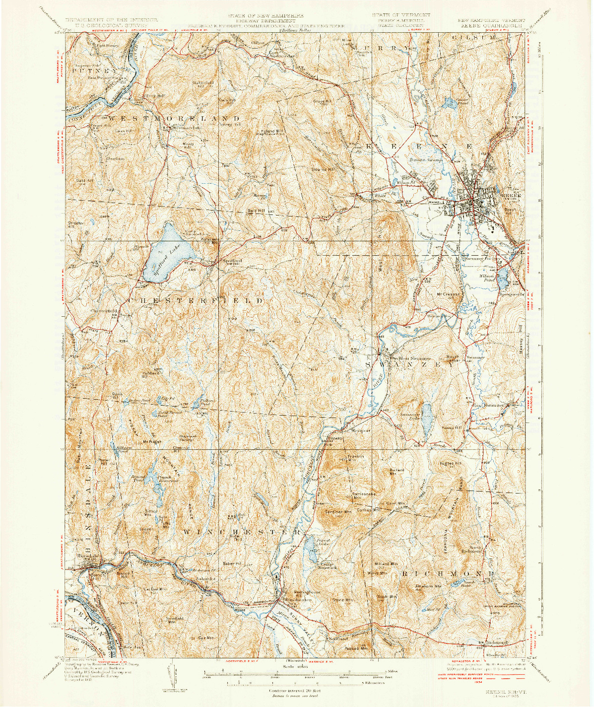 USGS 1:62500-SCALE QUADRANGLE FOR KEENE, NH 1935
